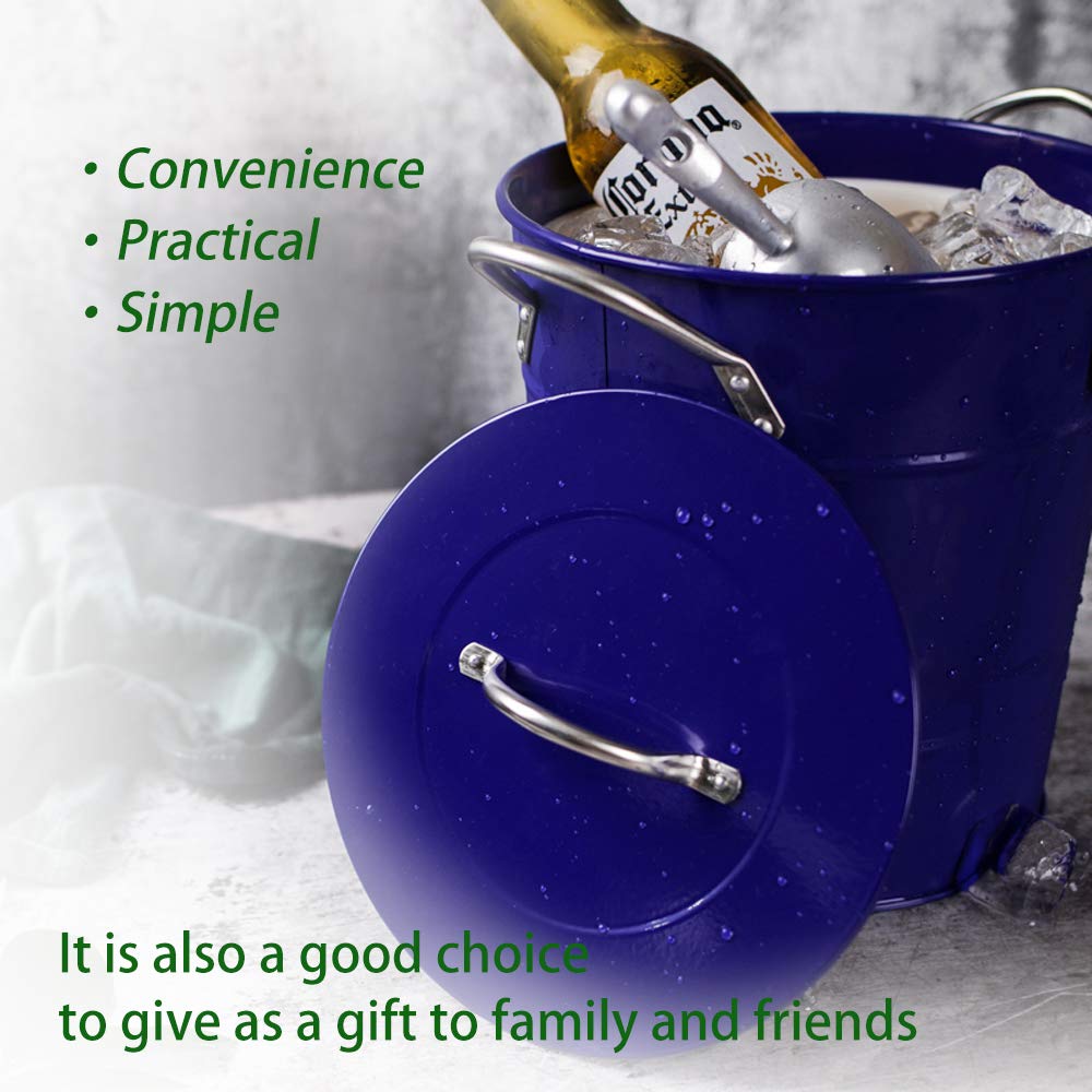 T586 Blue 4L Metal Double Walled Ice Bucket With Lid And Scoop