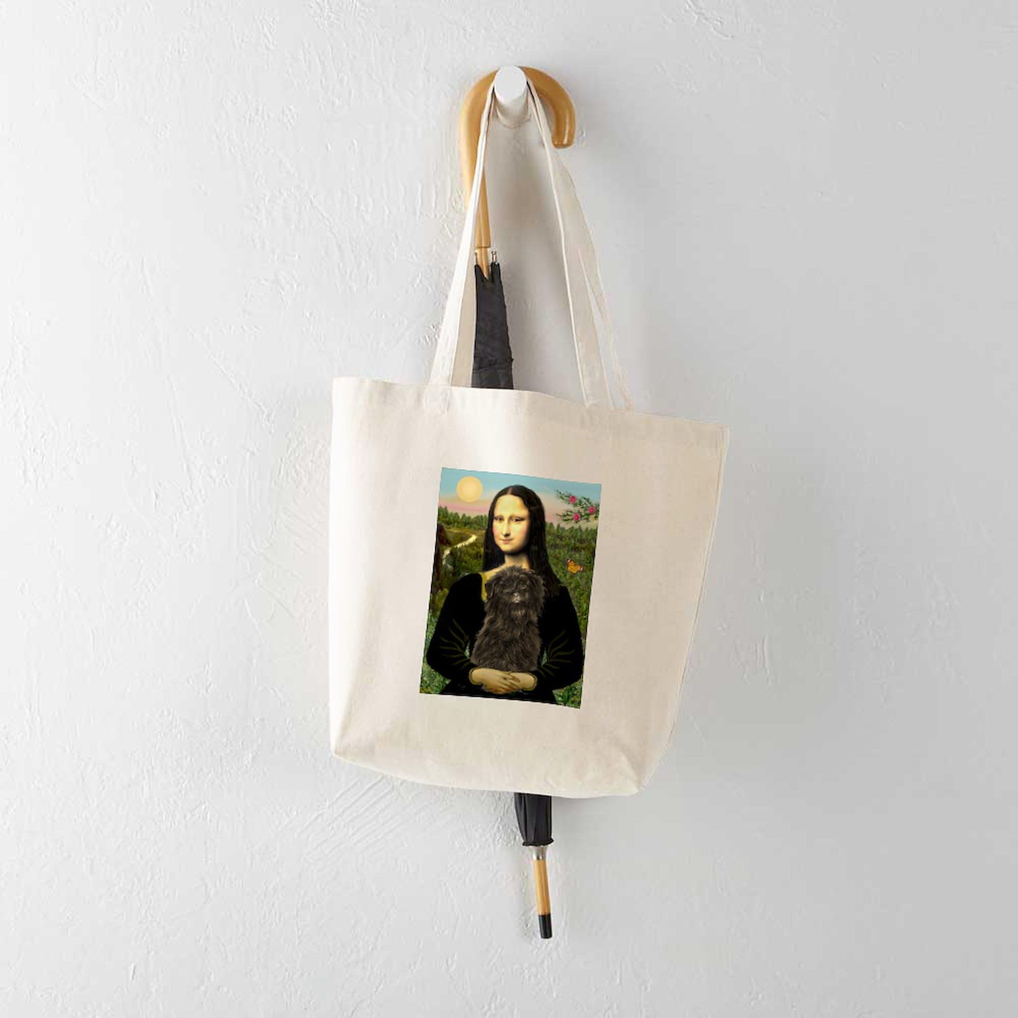 Cafepress Mona Lisa & Affenpinscher Tote Bag Natural Canvas Tote Bag, Reusable Shopping Bag