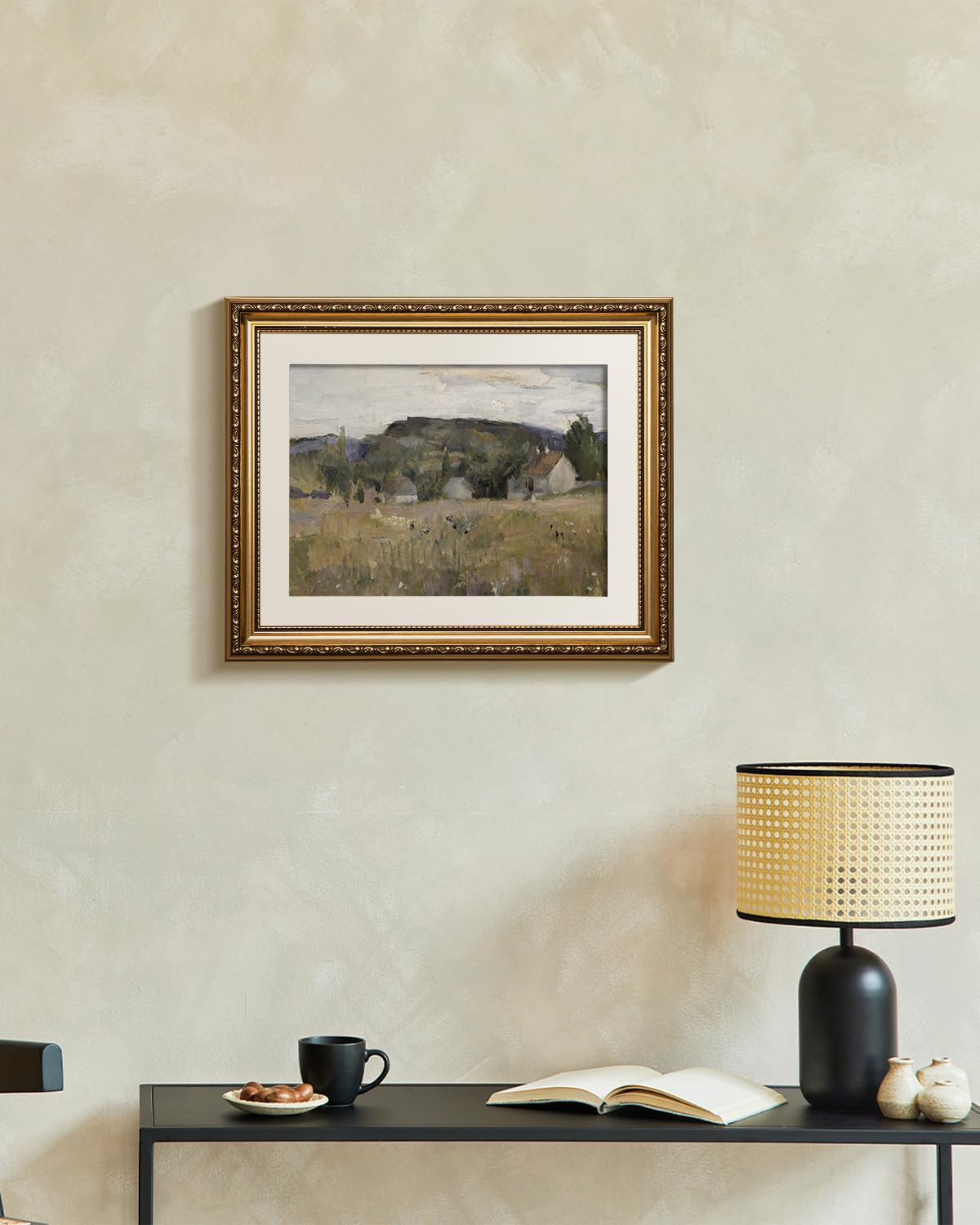 Viyyiea Gold Framed Wall Art Canvas Print Home Decor Vintage Landscape Art Prints Wall Decor Abstract Serene Countryside Scene W