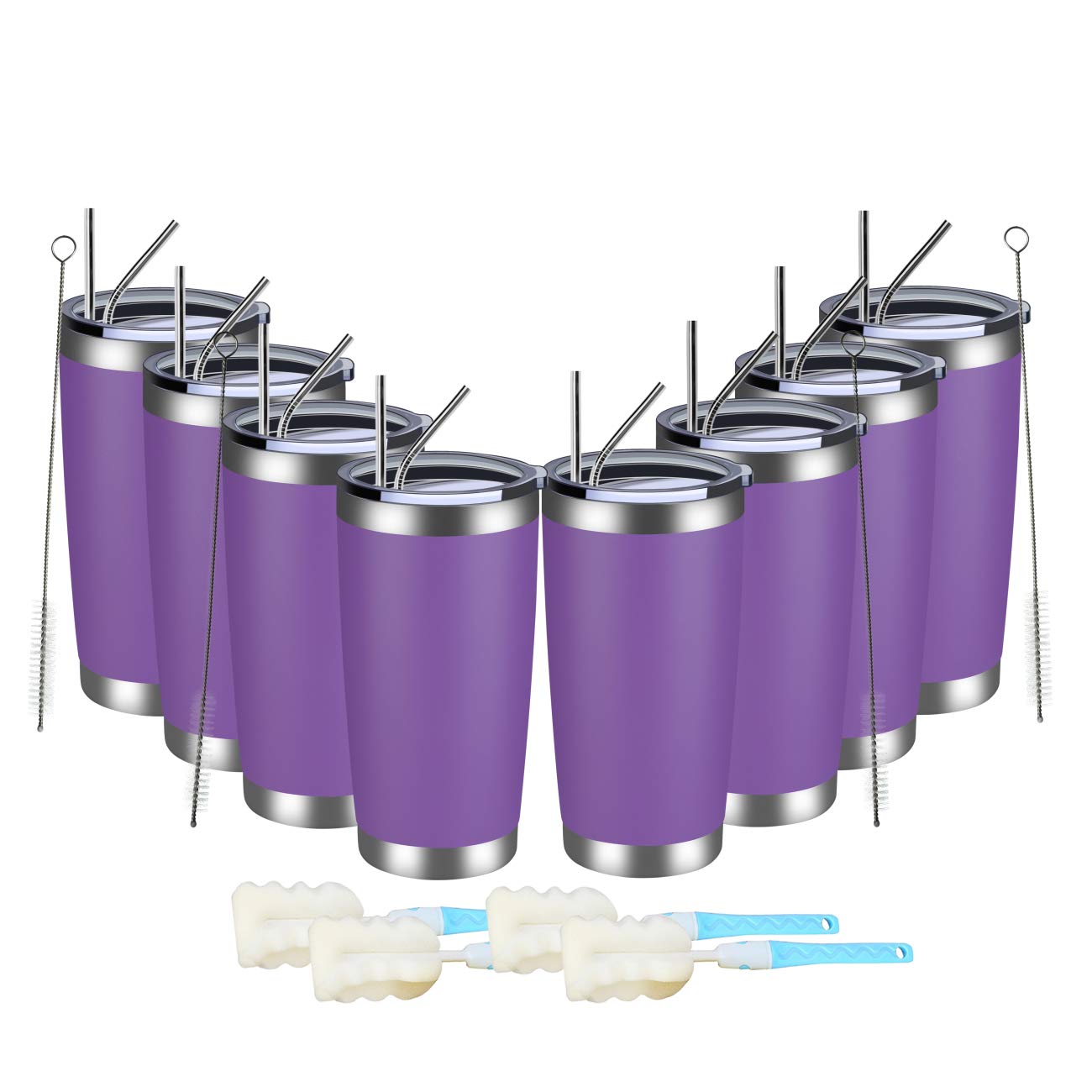 Meway 20Oz Tumbler 8 Pack Double Wall Vacuum Insulated Travel Mug Bulk, Stainless Steel Tumblers With Lid And Straw, Durable Pow