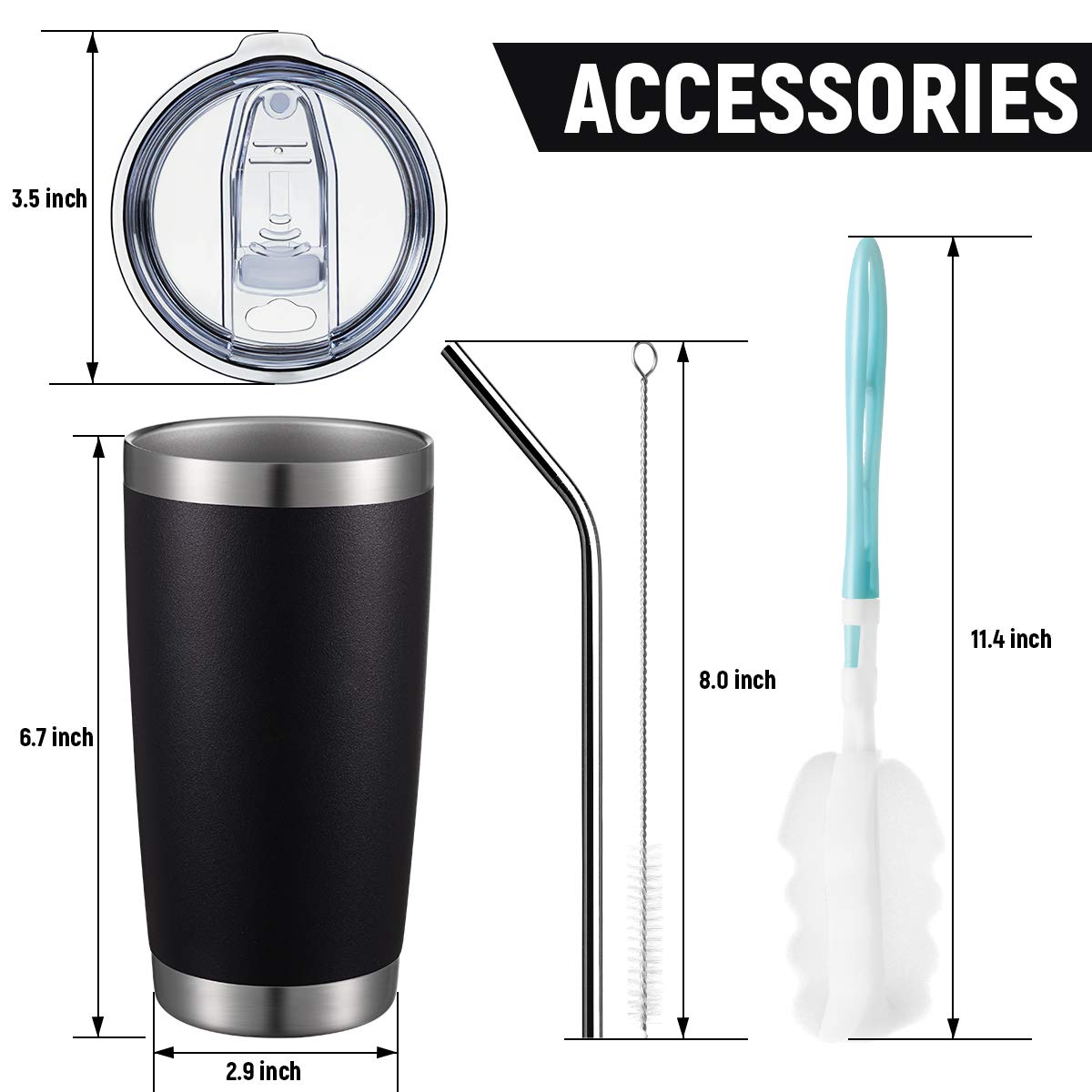 Comooo 20Oz Black Tumbler Double Wall Vacuum Insulated Coffee Travel Mug Stainless Steel Tumbler With Lid And Straw Coffee Cup F