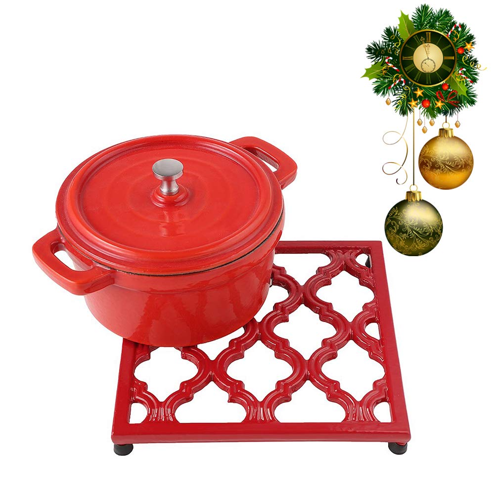 Square Cast Iron Trivet Red Metal Trivets For Kitchen Dining, Hot Pot Holder Hot Pads For Table & Countertop - Heat Resistant Te
