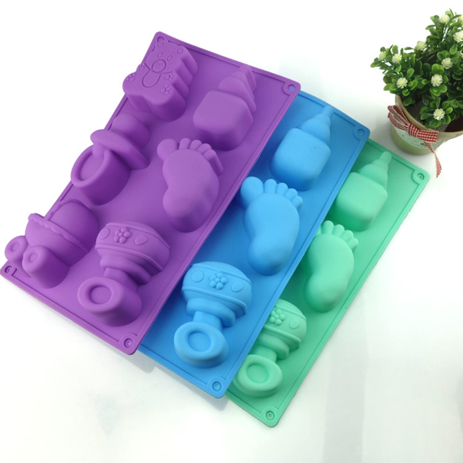 Dd-Life 4 Pcs Baby Shower Party Silicone Mold,Bear Pacifier Little Feet Feeding Bottle Baby Carriage Silicone Fondant Mold For C