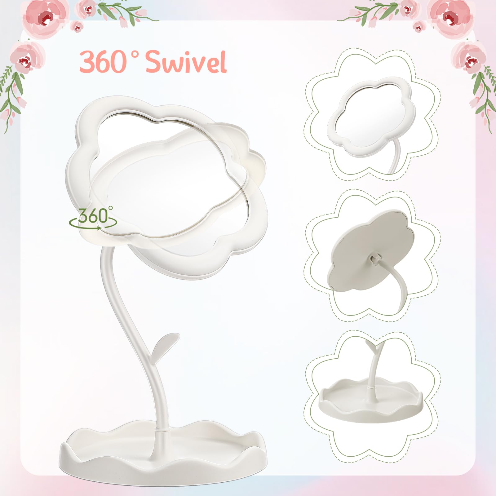 Glikceil 8 Pcs Flower Shaped Mirror Spa Party Mirror Sleepover Party Favor Makeup Mirror For Spa Sleepover Slumber Birthday(Whit