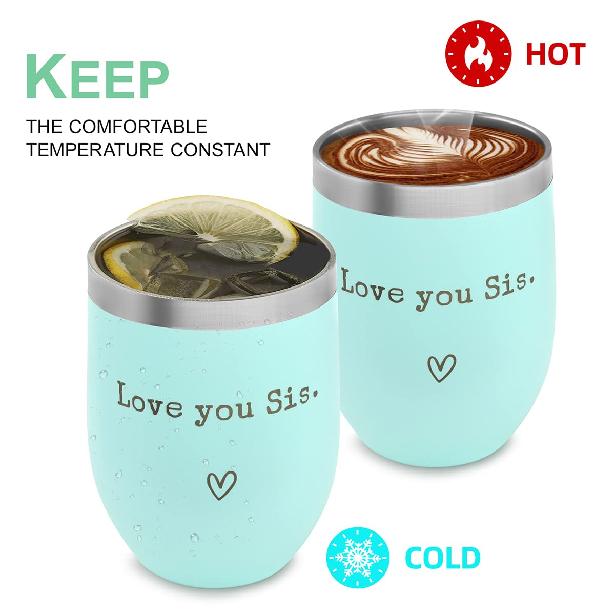 Show-Ya Sister Gift Cup - Mint, Pink, Silver - Stainless Steel Tumbler - 12 Oz - Insulated - Engraved - Reusable - Birthday, Chr