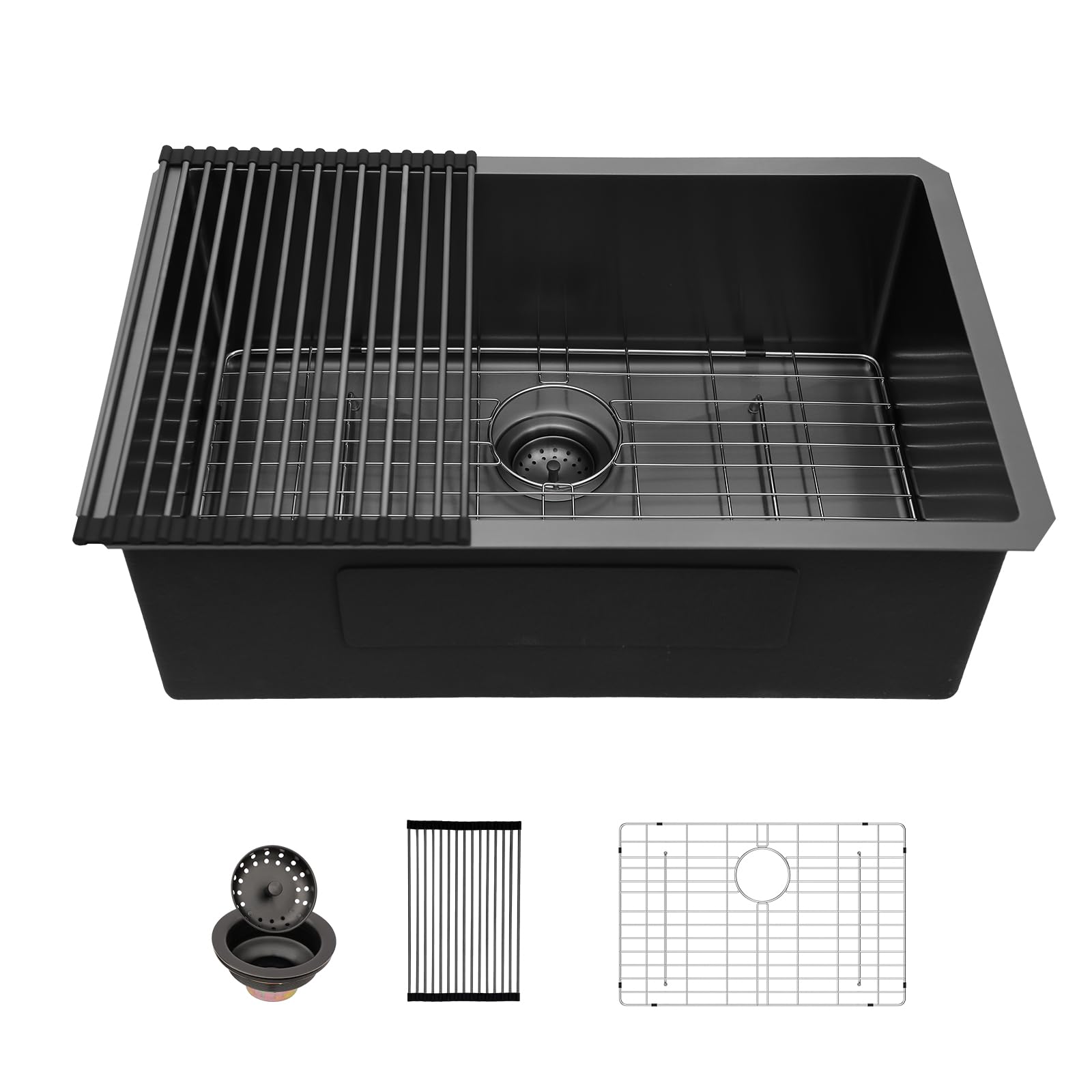 Sarlai 28 Black Kitchen Sink Undermount - 28 X 18 Inch Kitchen Sink Gunmetal Black 16 Gauge Stainless Steel Single Bowl Undermou