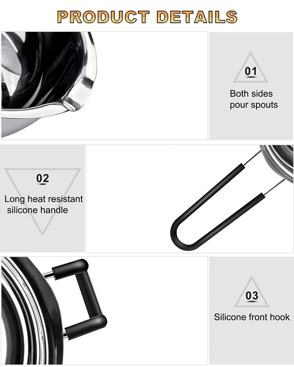 Double Boiler Pot Set, Stainless Steel Melting Pot With Silicone Spatula For Melting Chocolate, Soap, Wax, Candle Making (600Ml