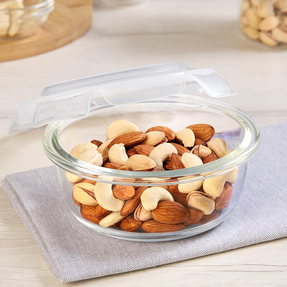 Borosil Klip N Store 320Ml Round Glass Food Storage Container With Air Tight Lid | Borosilicate Glass Container For Lunchbox | M