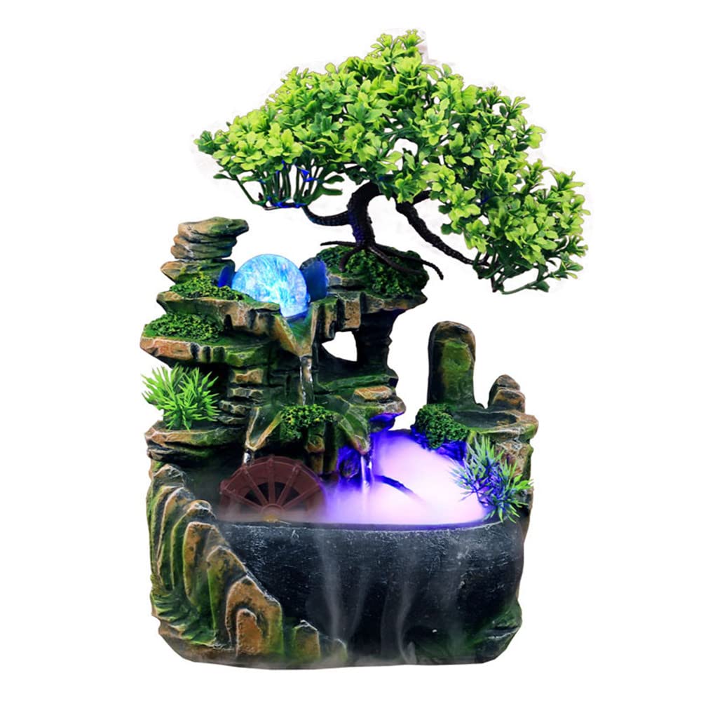 Xshelley Indoor Tabletop Fountains , Rockery, Water,Fisherman, Plants, Desktop Fountain, atomizing humidifier Fountain, Home Off