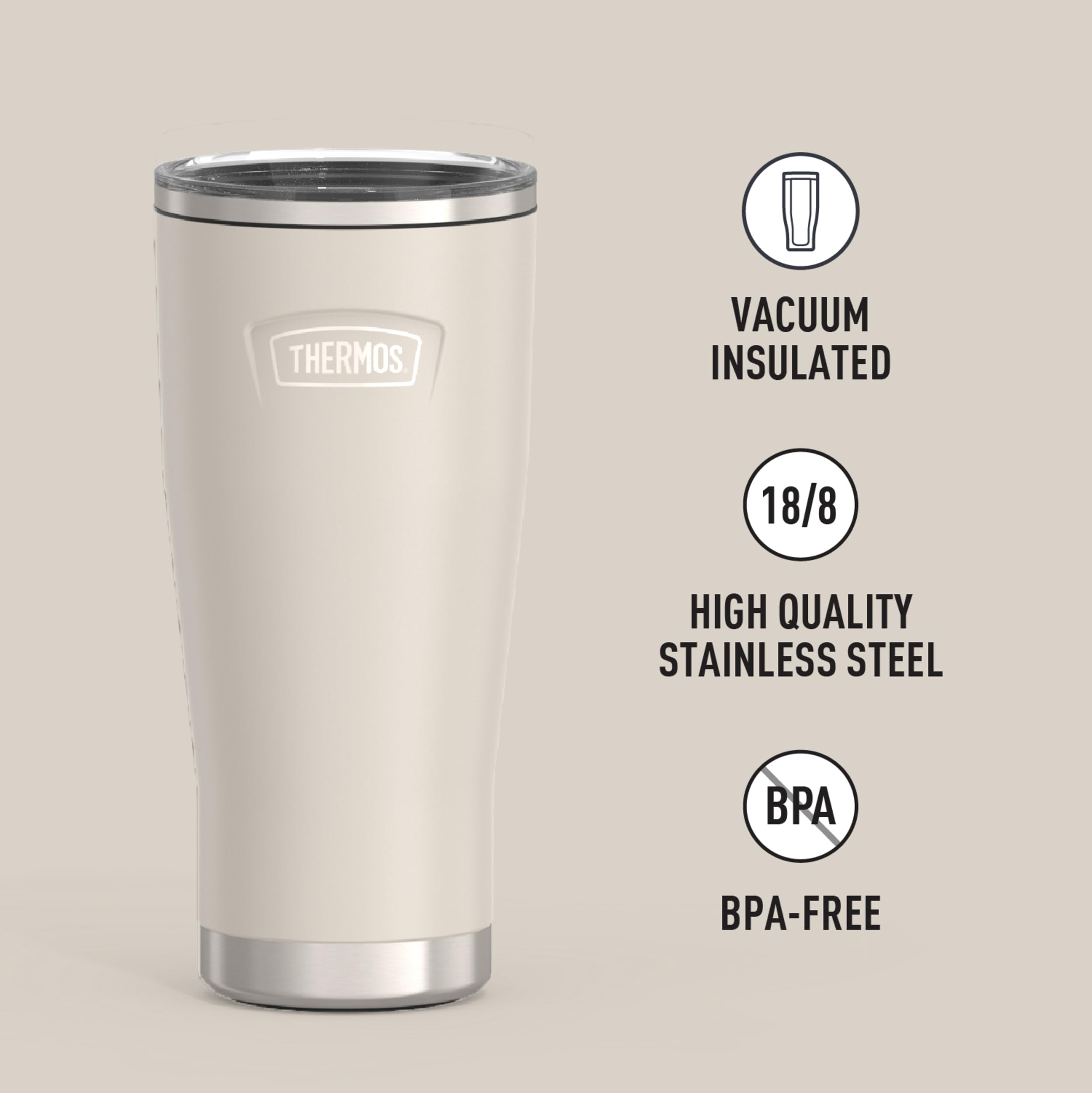 Thermos Icon Series Stainless Steel Cold Tumbler With Slide Lock, 24 Ounce, Sandstone