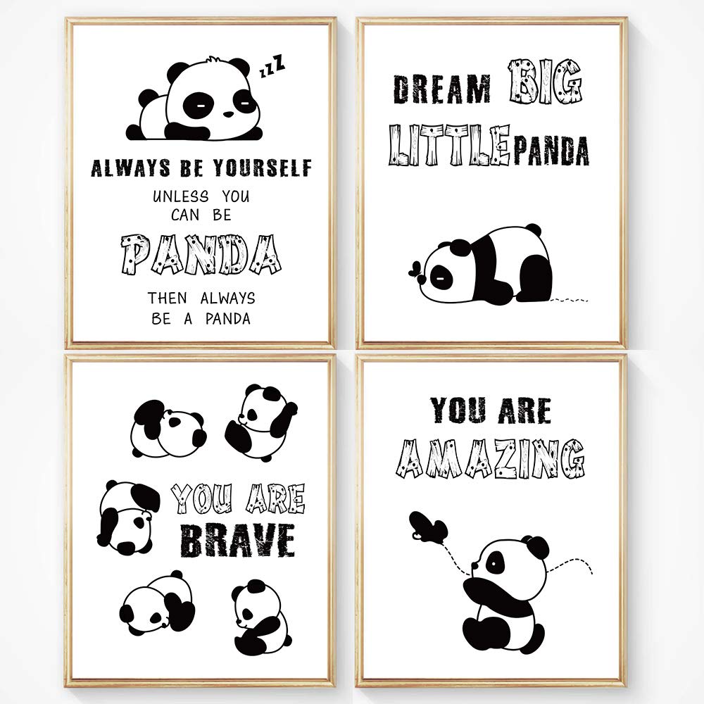 Inspirational Panda Wall Art Prints  Unframed Adorable Panda Motivational Words Wall Art  Set of 4(8x10)Dream Big Little Panda Print for Nursery and Kids Room Decor  No Frame (Black White)