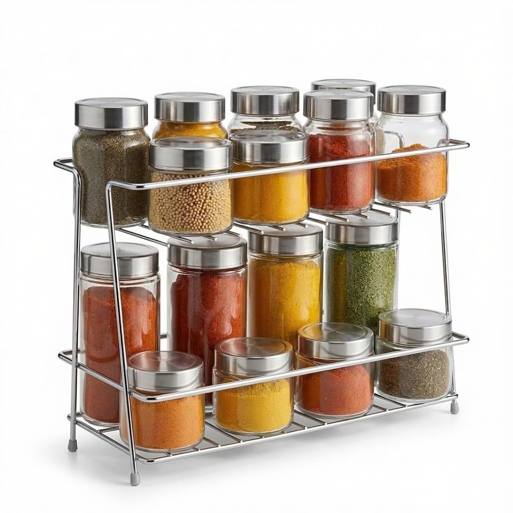 Maldhari Kitchen Organizer Rack, Stainless Steel Kitchen Storage Rack, Multipurpose Kitchen Organizer Stand for Spices, Jars & E