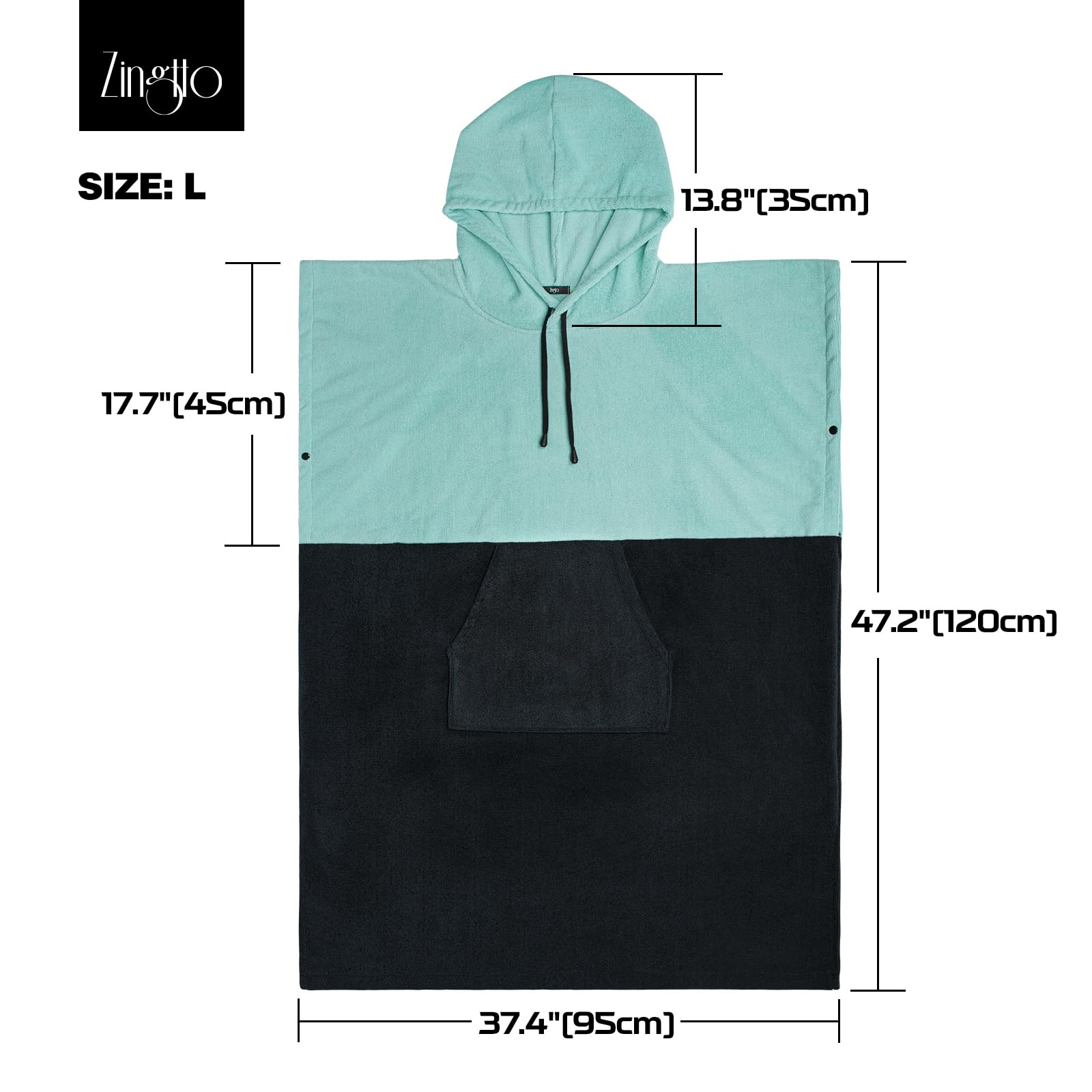 Zingtto Surf Poncho Changing Robe Extra Large Thick Towel Poncho For Men Women With Hood Pocket For Beach Swimming, 47X37, Black