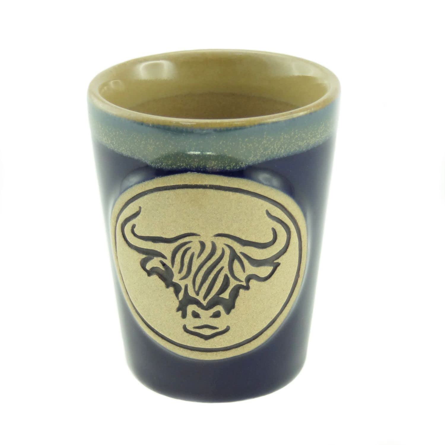 Glen Appin Shot Cup Stoneware Scotland 1.5 Fl Oz(44Ml) (Highland Cow Head - Blue)