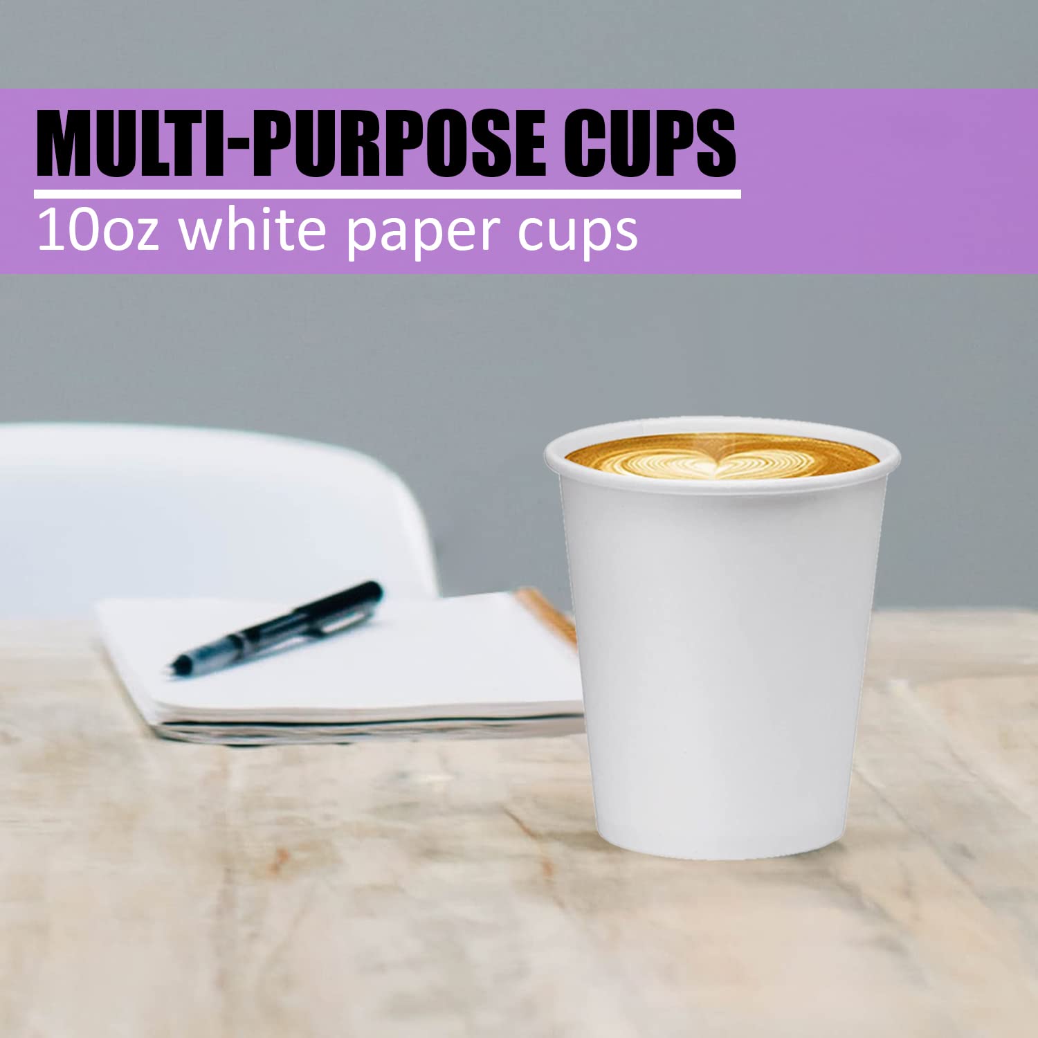 Smygoods 10 Oz. White Paper Hot Cups, Disposable Paper Cups, Espresso Cups, 100 Count