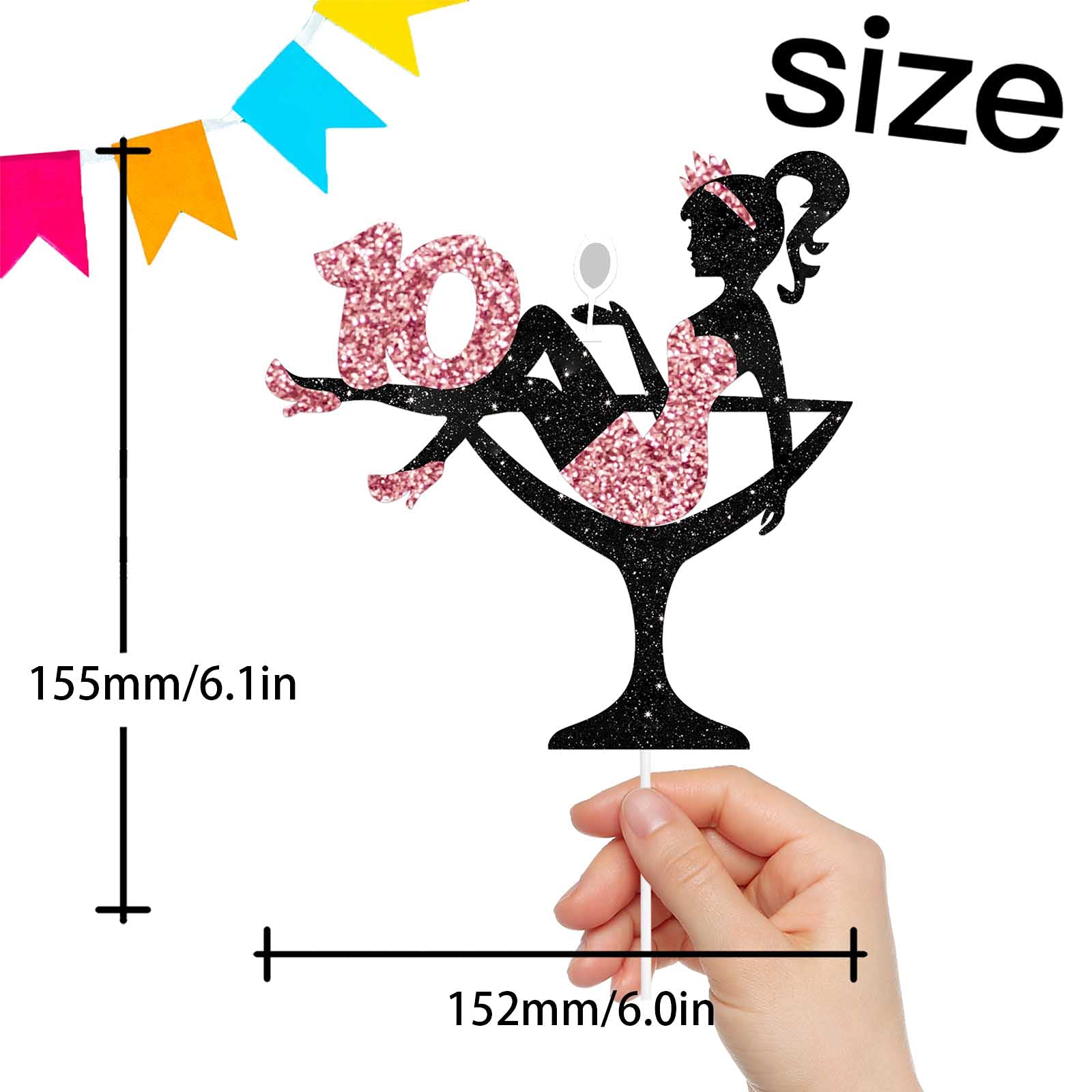 Sitting Girl Cake Topper Picks for Girl Lady 10th Birthday Makeup Spa Theme Party Decoration Supplies 10 Silhouette High Heeled Girl Cake Decor Rose Gold Glitter