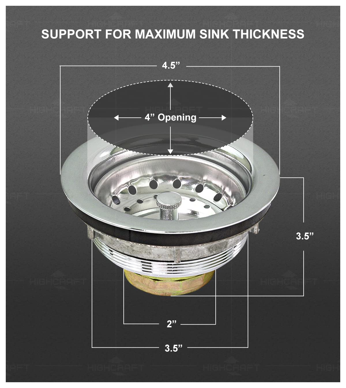 Highcraft 9736 Lucky 7 Heavy Duty Kitchen Sink (3-1/2 Inch) Stainless Steel Drain Assembly With Strainer Basket-And Water Stoppe