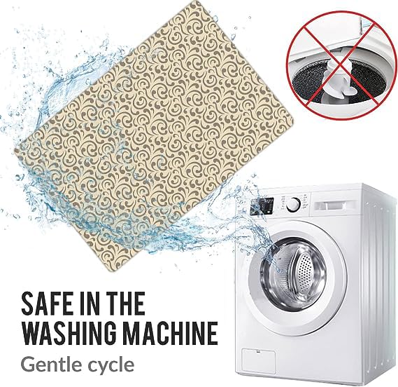Shape28 Floor Mat Ultra-Thin Kitchen Bathroom Rug With Non Slip Rubber Backing 35Ax23A Latte Design 3P