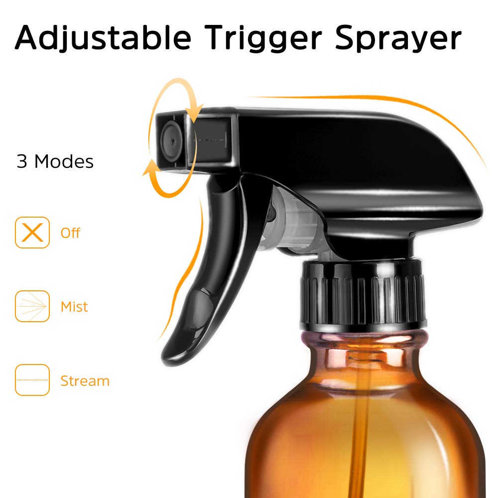 Tecohouse Glass Spray Bottles 4 OZ  Amber Empty Spray Bottle for Essential Oils  Small Glass Bottles for Cleaning Solutions  Plants  with Durable Nozzle  Labels  Funnel  Pipettes