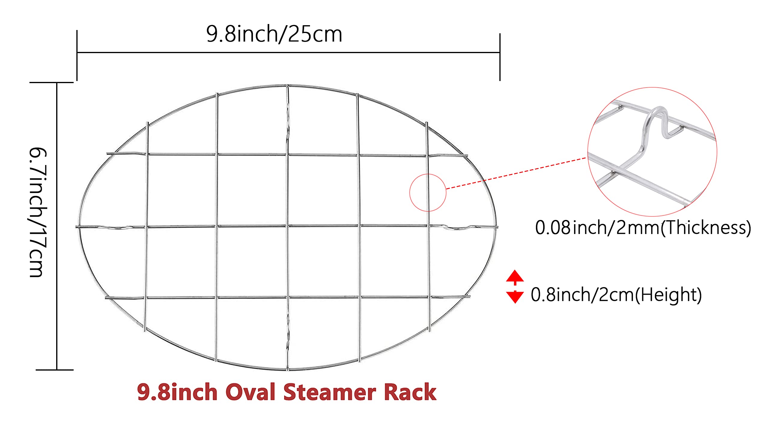 TamBee 9.8x6.7 Inch Oval Roasting Cooling Rack, 304 Stainless Steel, Silver, Model 8541884356, Thick Version, 1PC