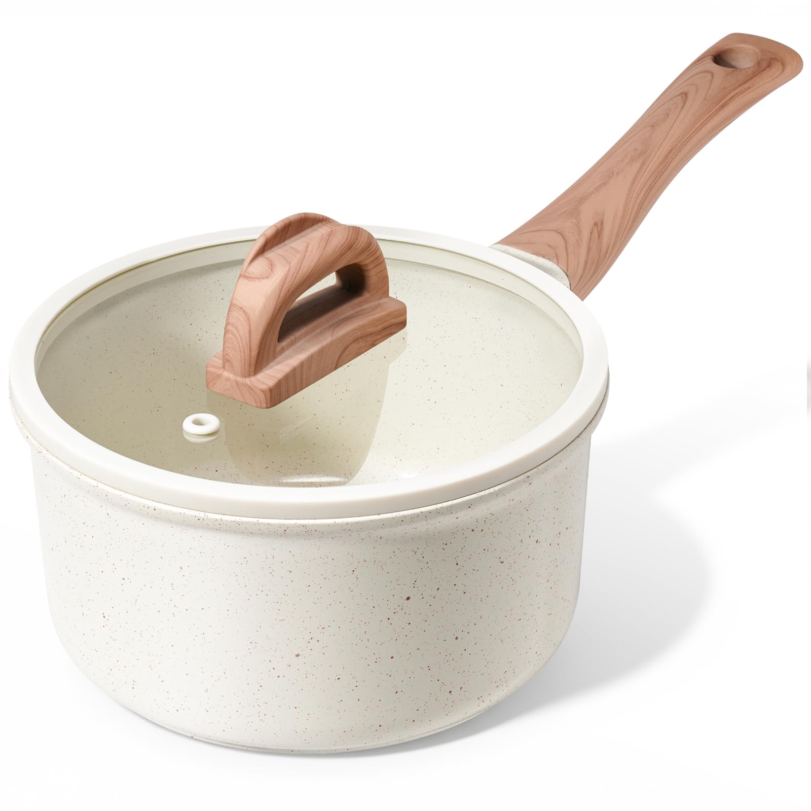 Ceramic Nonstick Saucepan With Lid, 2.0 Qt Small Non Stick Stock Pot With StayCool Handle, Induction Compatible Cooking Pot Whi