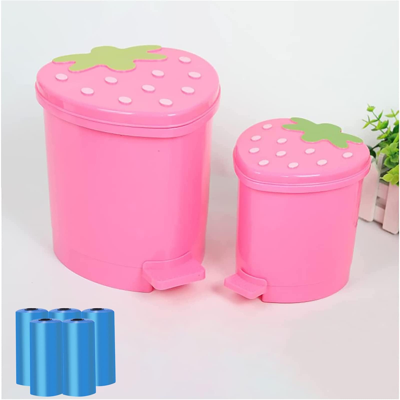 Bxuxjar Strawberry Trash Can, 1 Gallon Cute Trash Can Plastic Desk Kawaii Room Decor For Bedroom, Small Pink Trash Can With 0.3