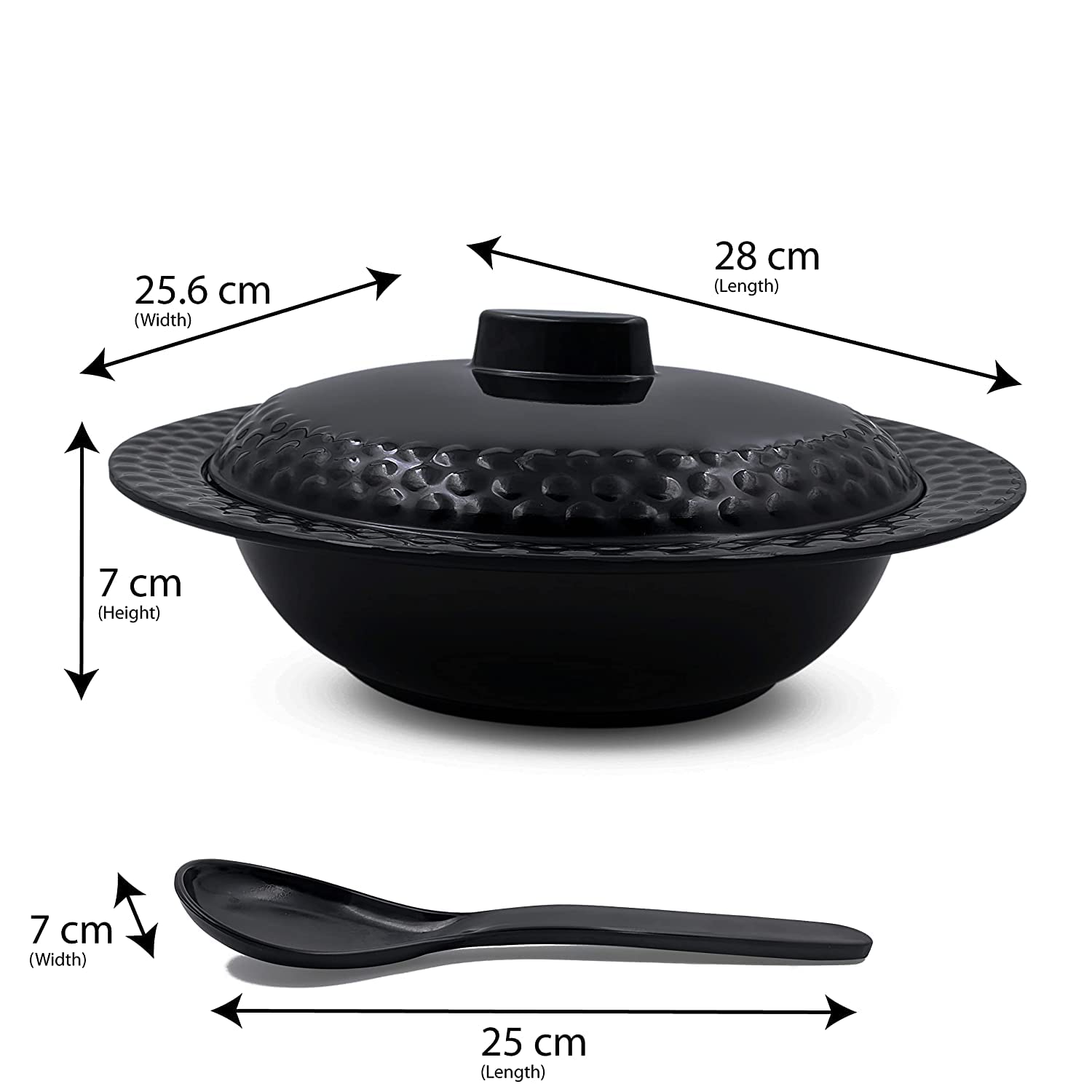 Konvio Kitchen Black Melamine Unbreakable Dinner Set Collection Plates Bowl And Spoons (22 Pieces, Black Base)