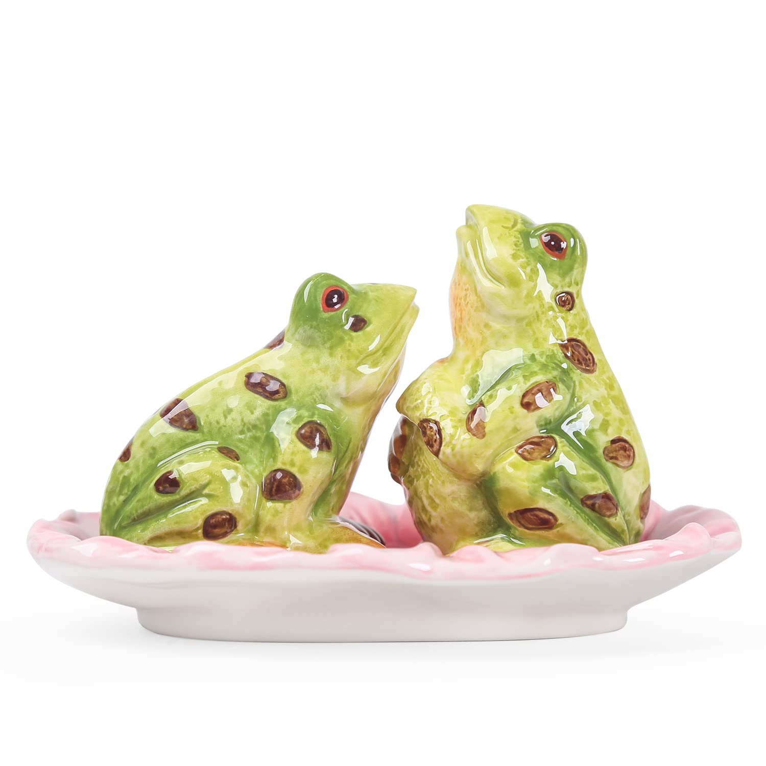 Forlong Ceramic Salt & Pepper Shakers,Hand Painted Novelty Frog And Lotus Leaf Kitchen D  Cor