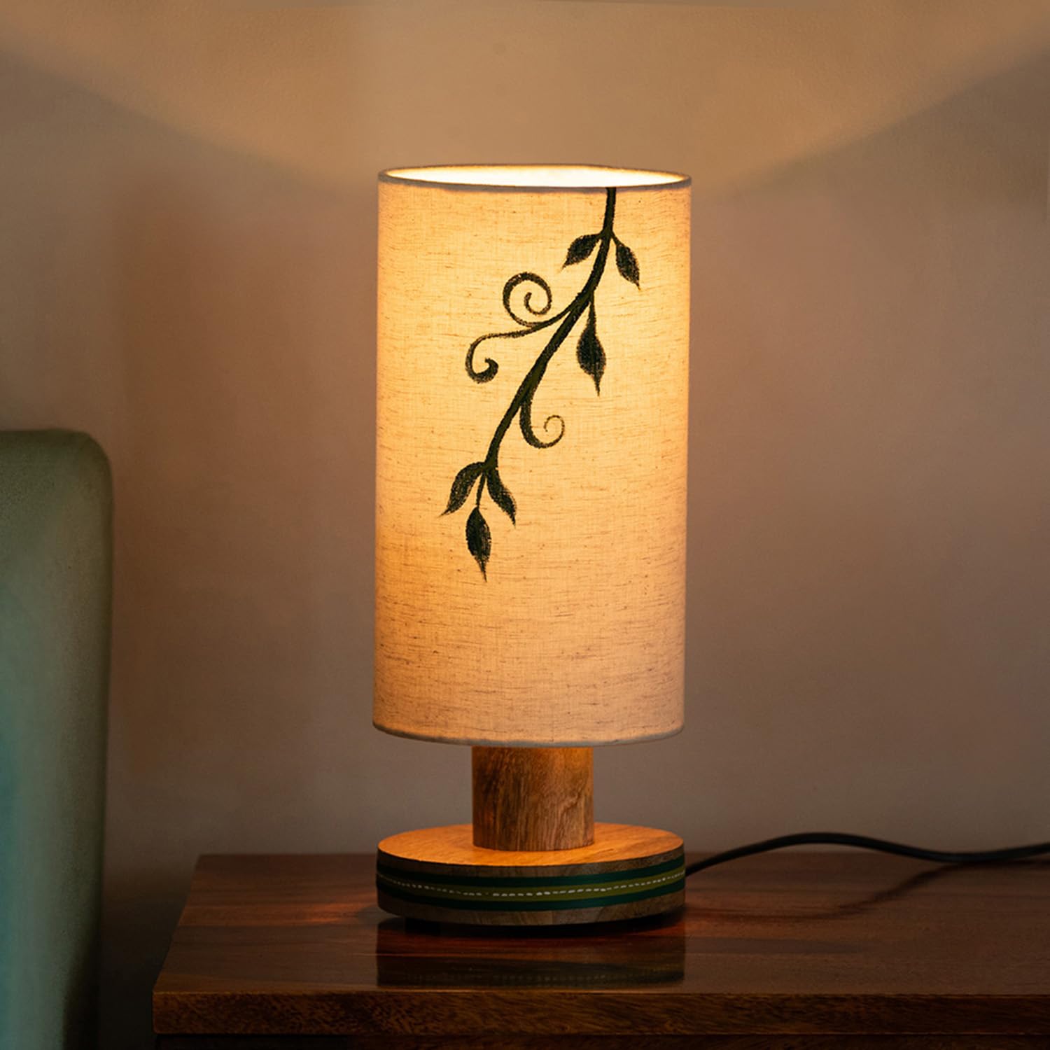 Exclusivelane Grape Vines Mango Wooden Table Lamp For Bedroom (12 Inch, Bulb Holder Type : B22) | Cfl/Led Table Lamp For Livi