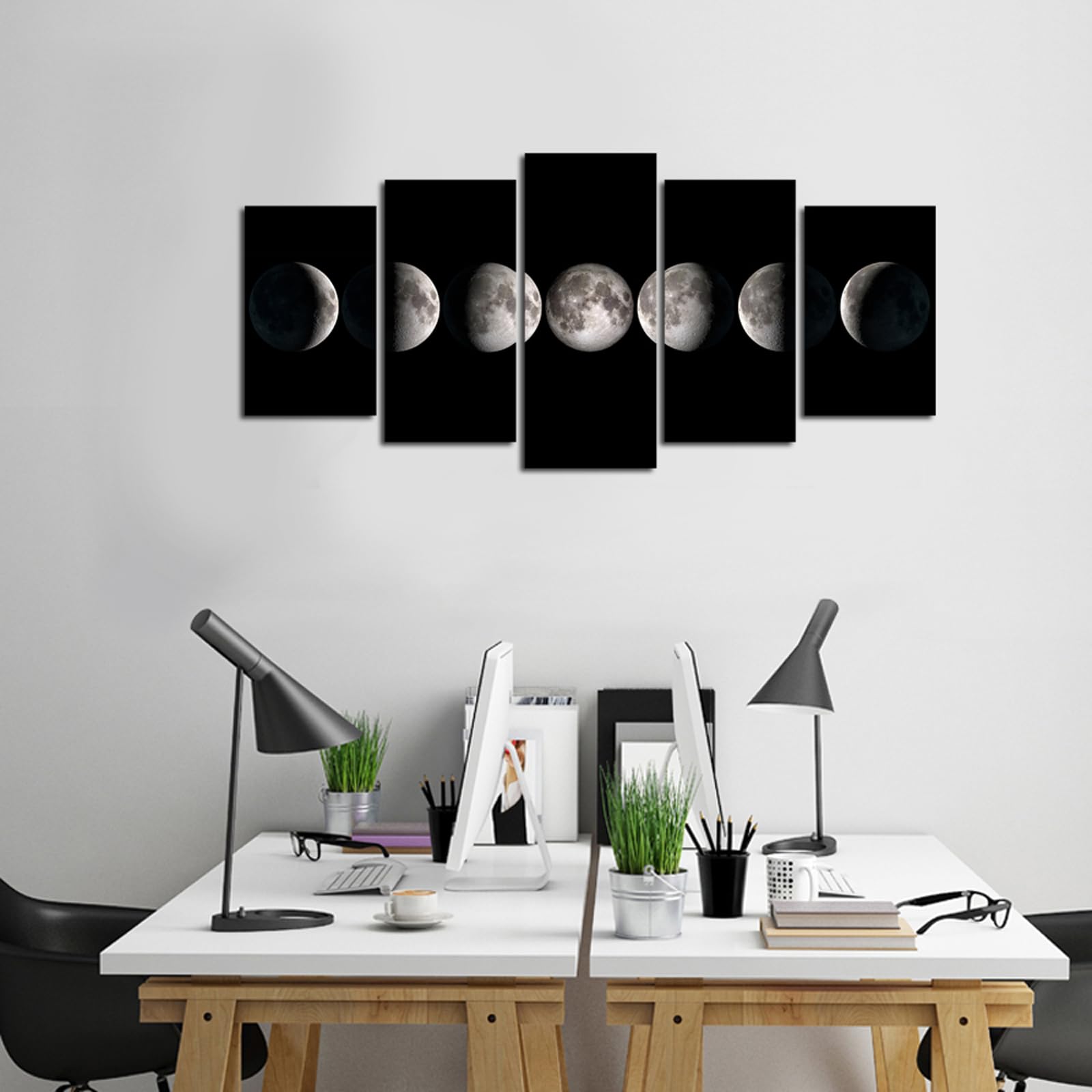sechars - Canvas Wall Art Prints The Moon Phases Pictures to Photo Paintings on Canvas Wall Art for Home Office Decorations 5 Pieces Stretched Artwork Artwork Ready to Hang