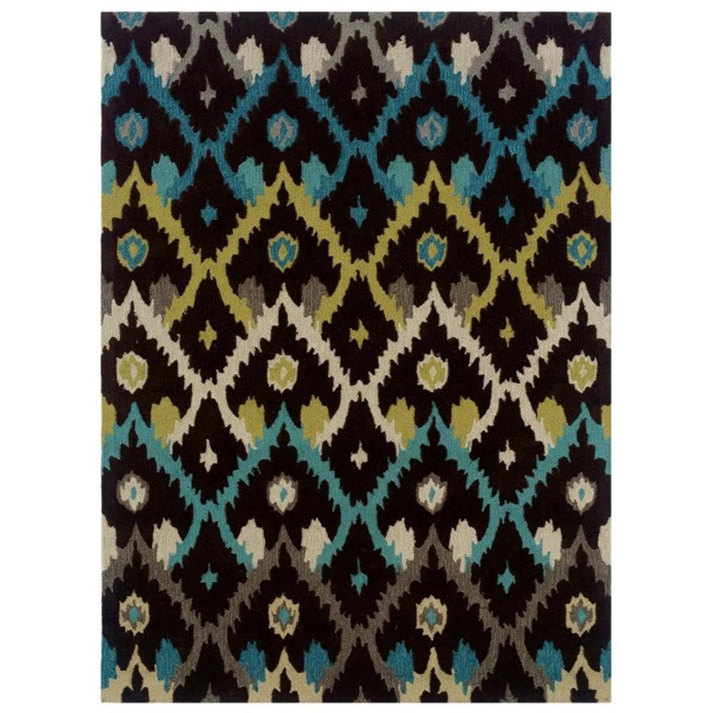 Trio Ikat Brown & Teal 8x10, Rug