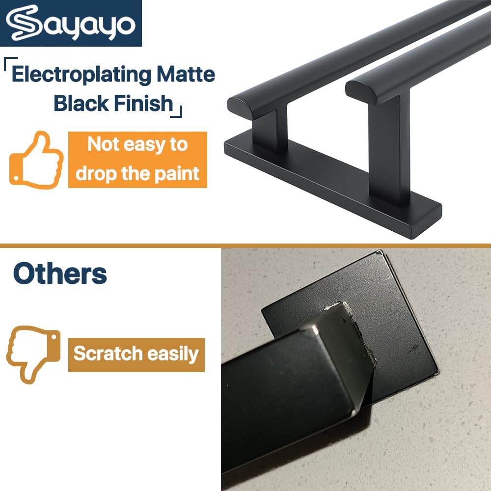 Sayayo Double Towel Bar For Bathroom, 24 Inch Matte Black Bath Towel Rack Towel Holder Wall Mounted, Sus304 Stainless Steel