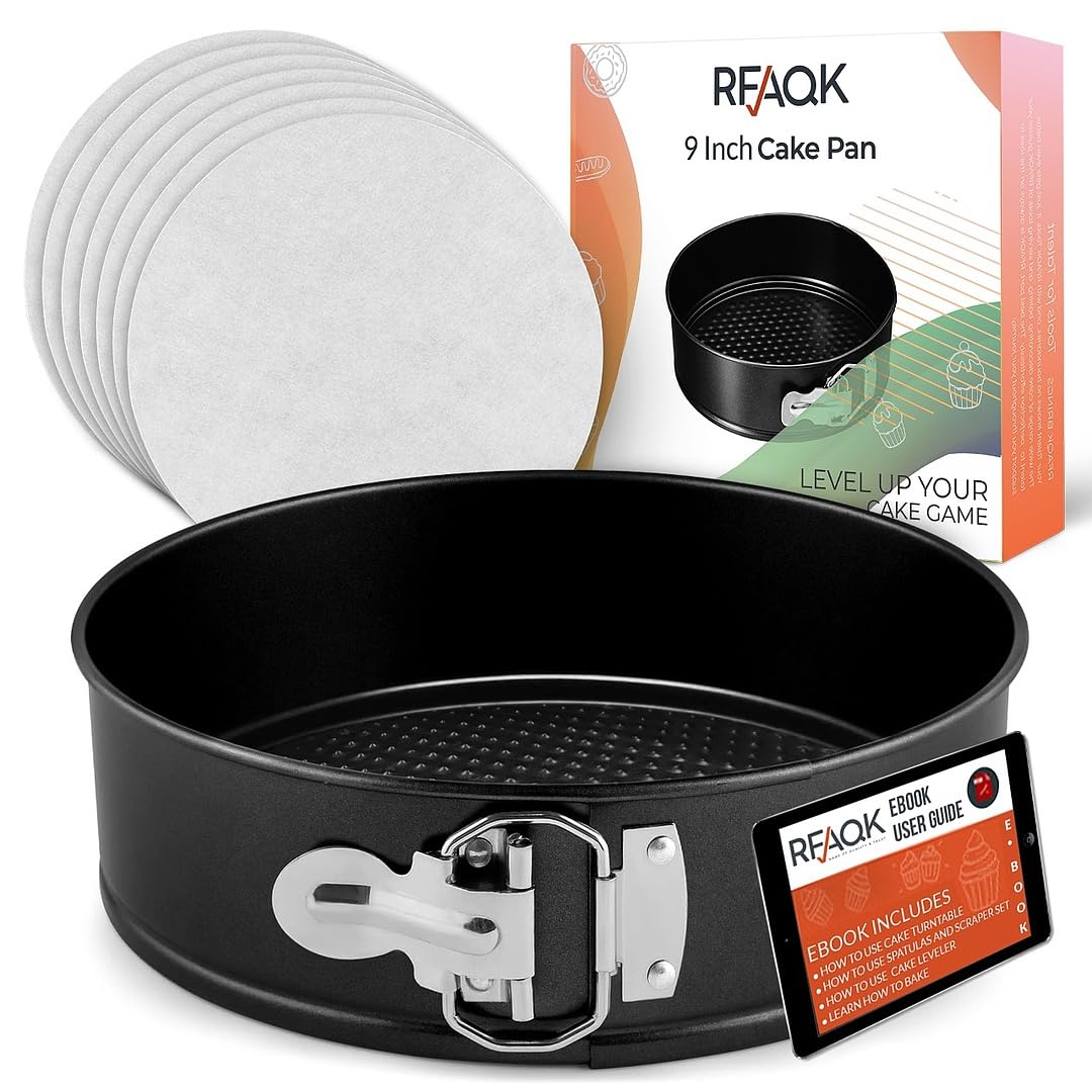 Rfaqk Non-Stick 9 Inch Springform Pan - Spring Form Pan For Cheesecake With Removable Bottom, Bonus Icing Spatula With 30 Pcs Pa