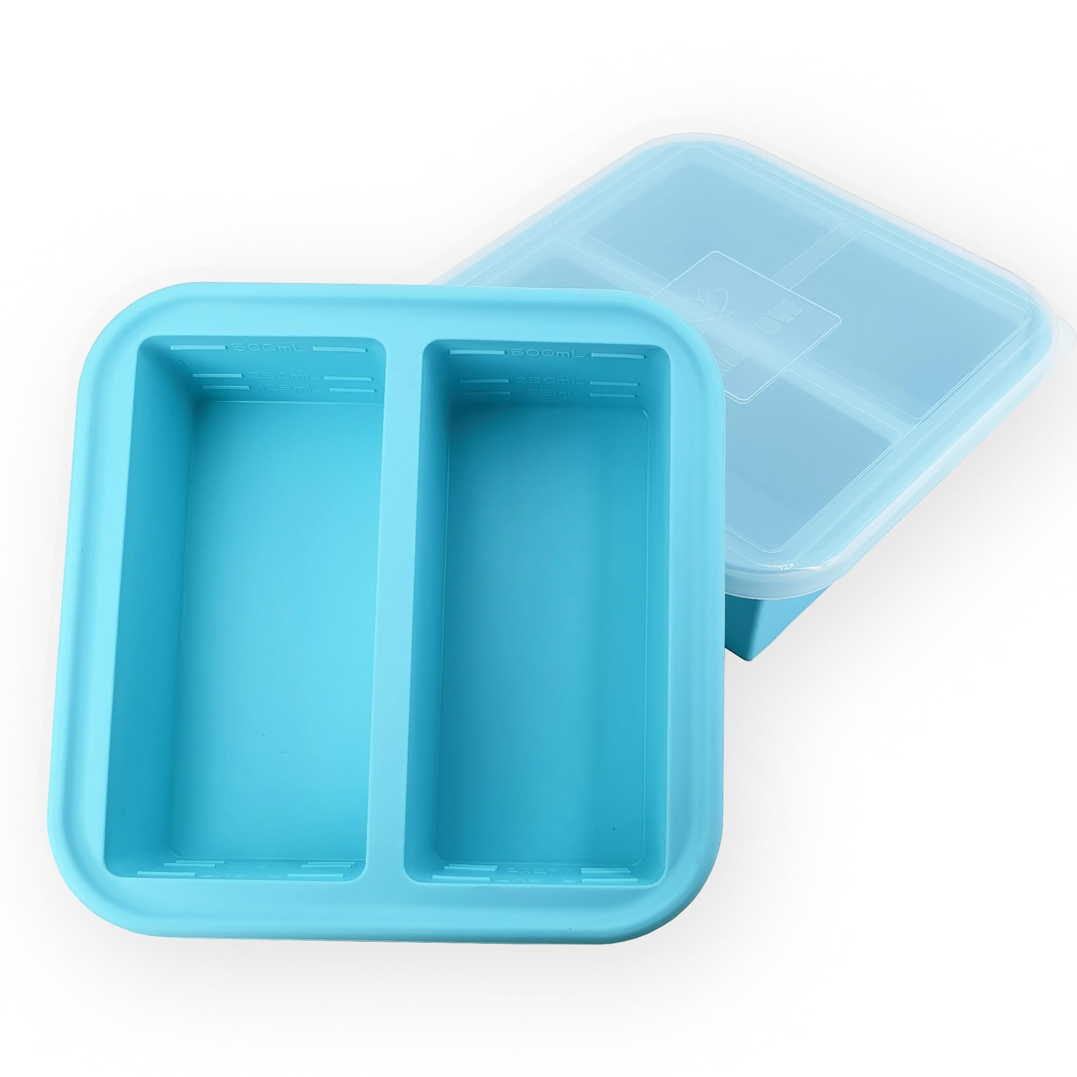 Naktow 2-Cup Silicone Freezer Tray With Lid - 2 Pack - Make 4 Perfect 2-Cup Portions - Easy Release Molds For Food Storage & Fre