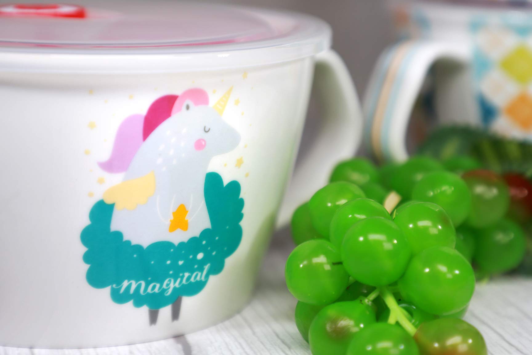 Ginkgohome Unique Shape Microwavable Ceramic Noodle Bowl With Handle And Seal Fine Porcelain (Purpleunicorn)