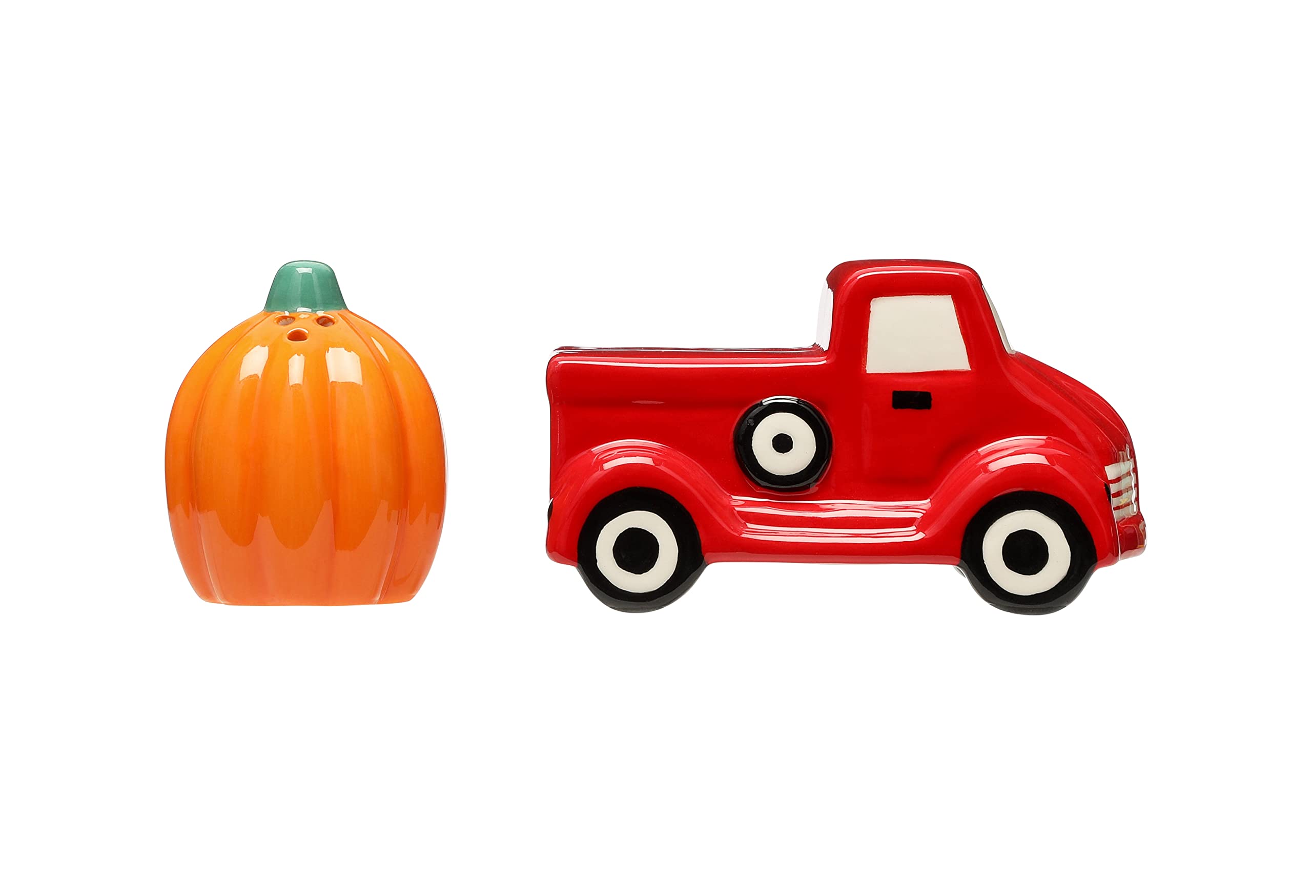 Pearhead Ceramic Pickup Truck And Pumpkin Salt & Pepper Shakers, Halloween and Thanksgiving D  cor For The Home and Kitchen, Fal