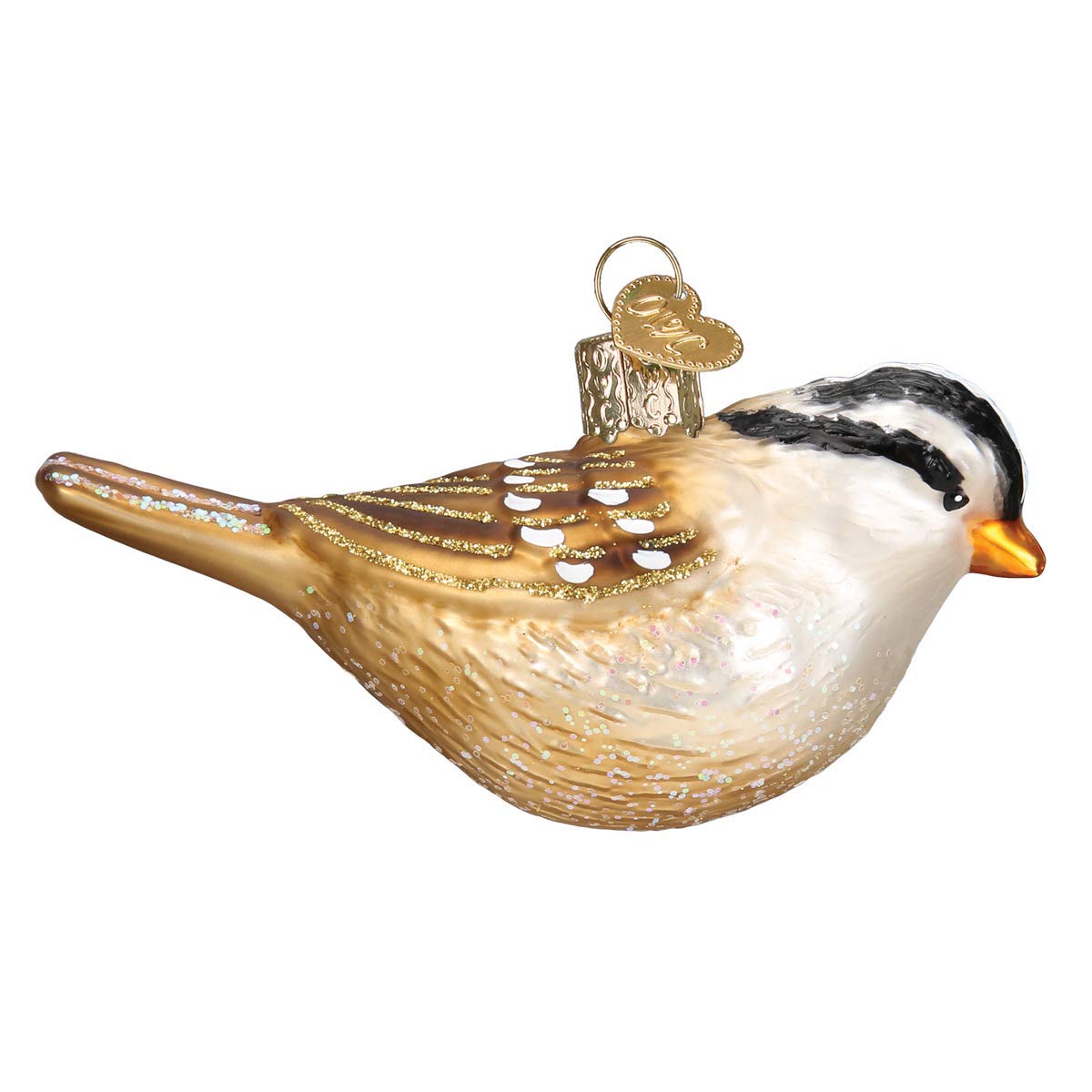 Old World Christmas White-Crowned Sparrow Glass Blown Ornament for Christmas Tree, Handcrafted Holiday Decoration, Bird Watcher