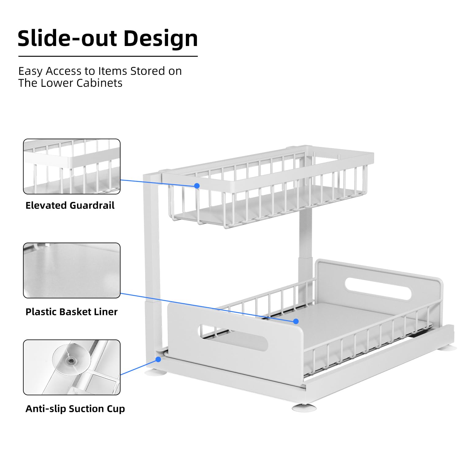 Lxmons 2-Tier Under Sink Slide Out Organizer, Pull Out Cabinet Storage Shelf With Sliding Storage Wire Basket Drawer For Bathroo