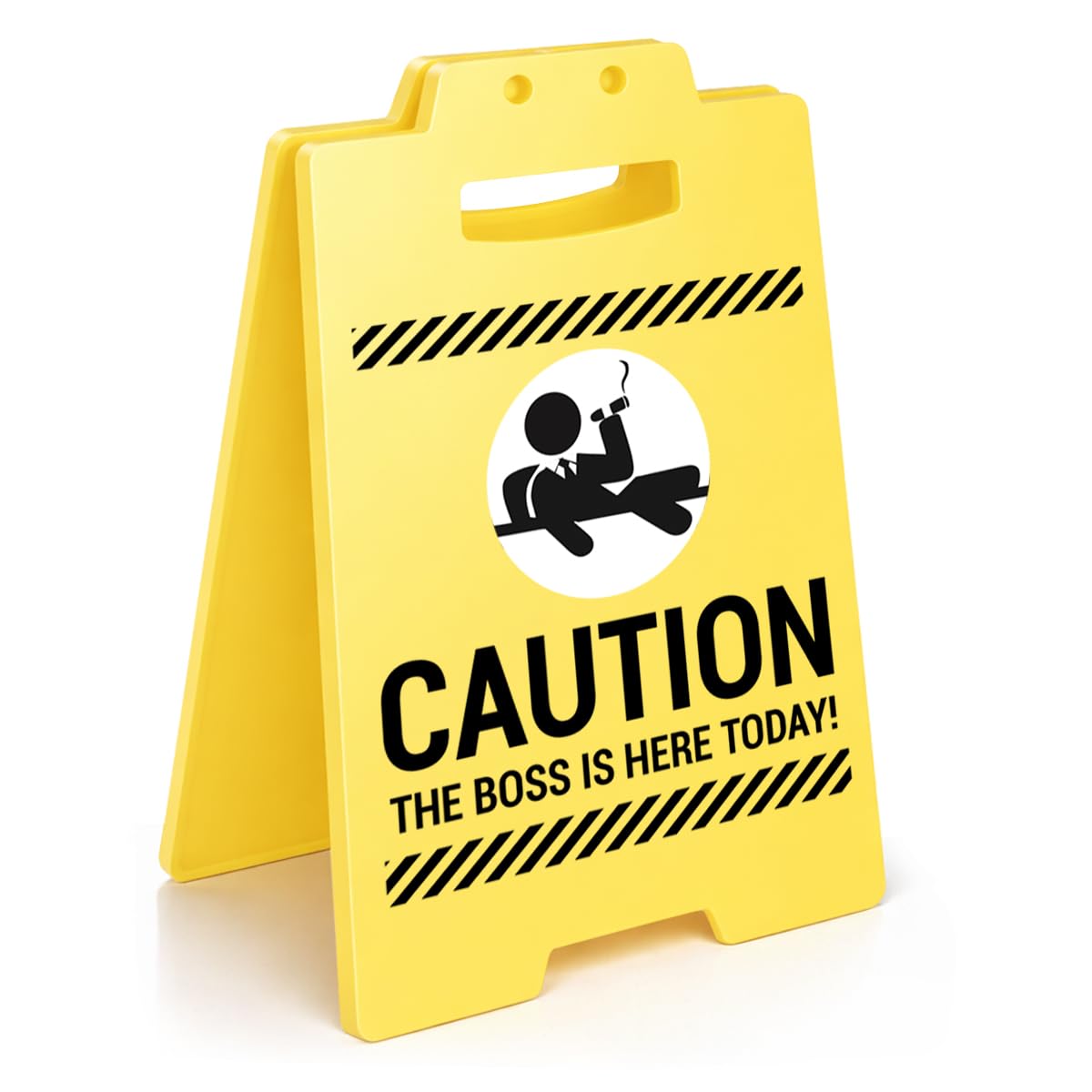 Funny Office Desk Decor Sign - Caution the Boss Is Here Today Sign Cubicle Decor - Fun Gag Gifts for Coworkers Colleagues Work B