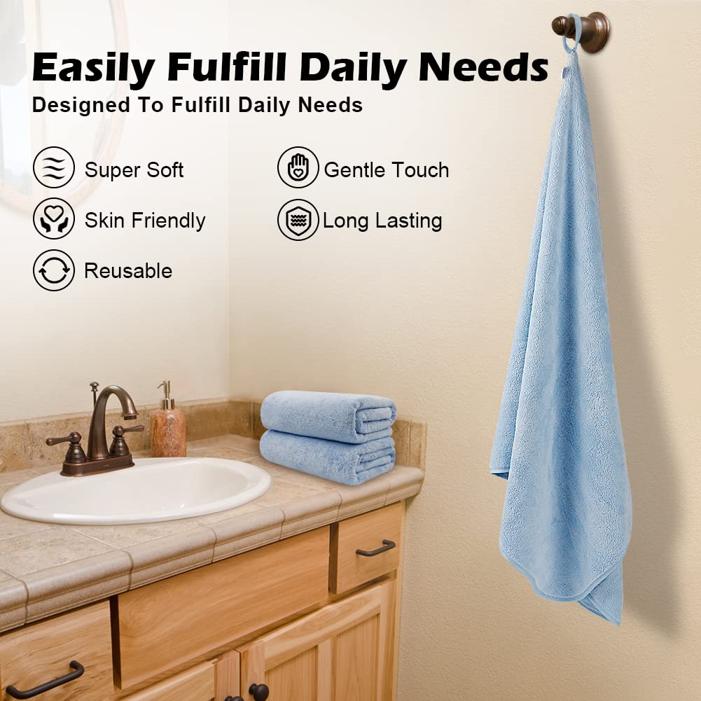 Orighty Bath Towels Set Pack of 4(27?? x 54??) - Soft Feel Bath Towel Sets  Highly Absorbent Microfiber Towels for Body  Quick Drying  Microfiber Bath Towels for Sport  Yoga  SPA  Fitness - Blue
