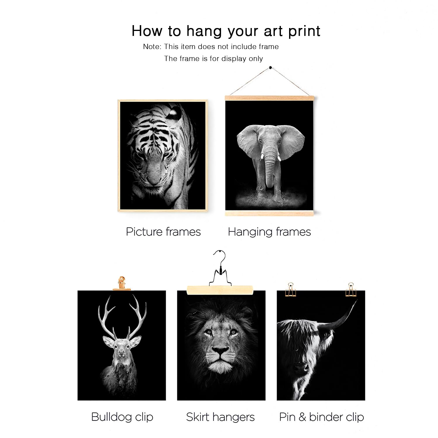 Black And White Animals Wall Art Prints Set Of 6 Animal Pictures Cow Print Decor Elephant Wall Decor Canvas Animal Wall Art Post