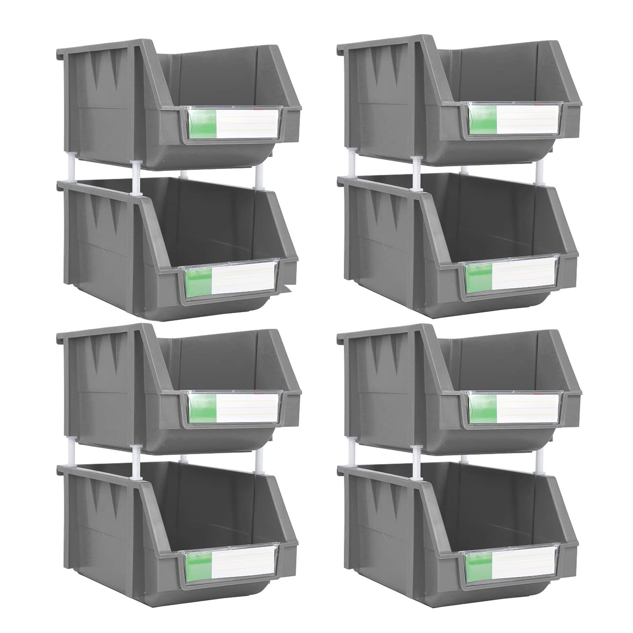 Djc Supply Heavy Duty Thermoplastic Storage Bin Organizer, Stackable, Hangable, Side-Connect (Grey (8 Pack), Medium 5.9'' X 9.4'