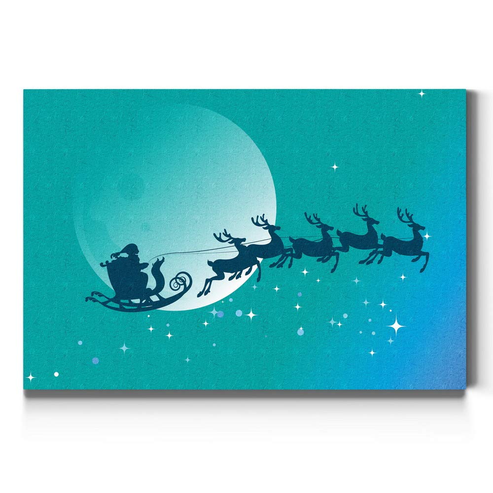 Renditions Gallery Canvas Wall Art Home Paintings & Prints Flying Santa'S Sleigh Silhouette Modern Festival Glam Wall Hanging De
