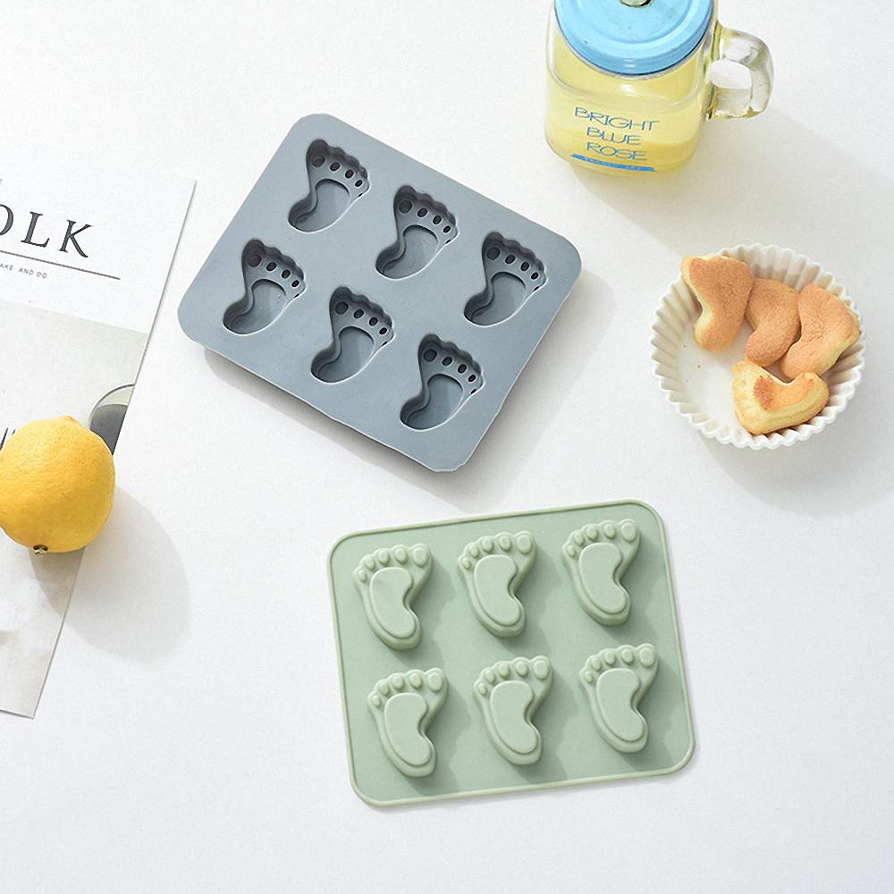 Moldfun 2 Pack Cute Baby Foot Silicone Molds For Baby Shower Party Footprint Chocolate Candy Gummy Jello Jelly Bakeware Baking M