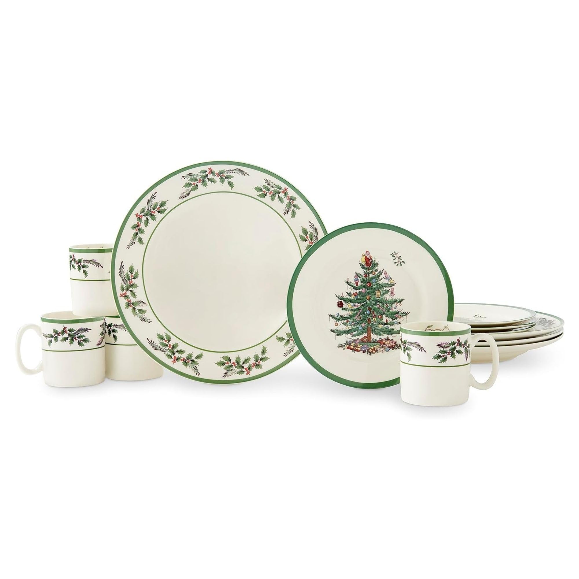 Spode Christmas Tree 12-Piece Dinnerware Set (Service for 4) - Festive Holiday Tableware with Plates & Mugs - Fine Earthenware C