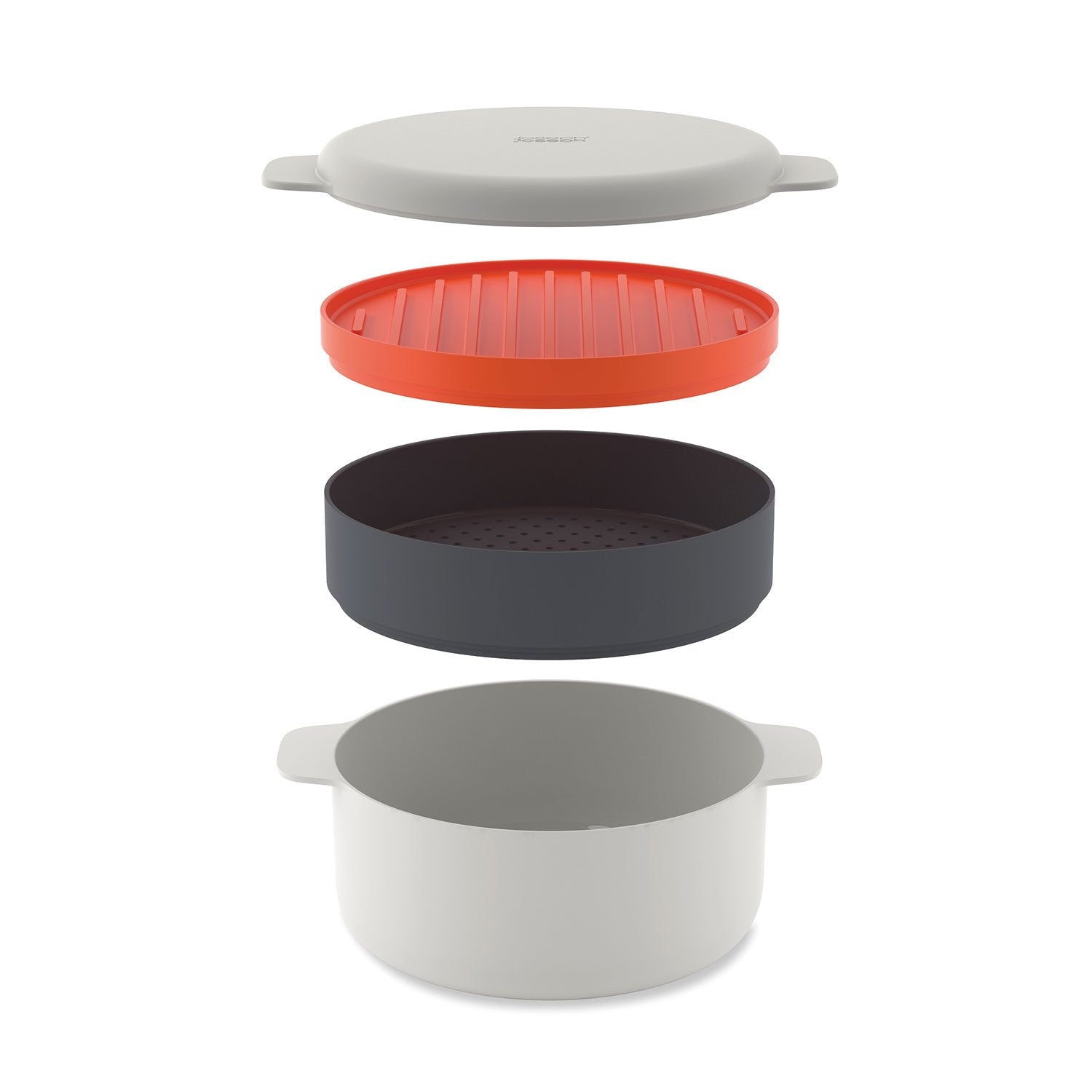 Joseph Joseph M-Cuisine Microwave 4-Piece Stackable Cooking Set  2 liter cooking pot  steamer  griddle and lid  Orange/Beige