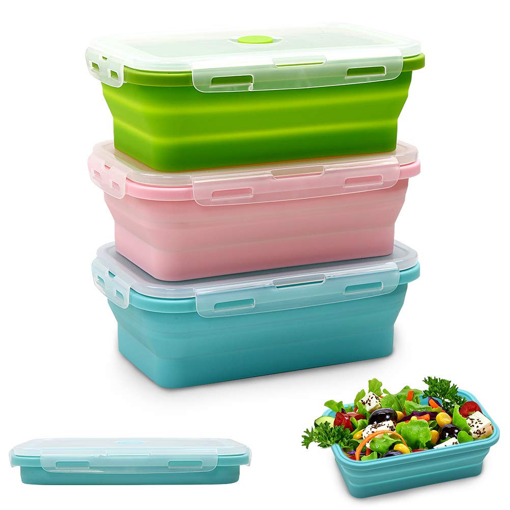 Alimat Plus Silicone Food Storage Containers With Lids, 3 Pack Set 27Oz(800Ml) Collapsible Meal Prep Lunch Containers, Microwave