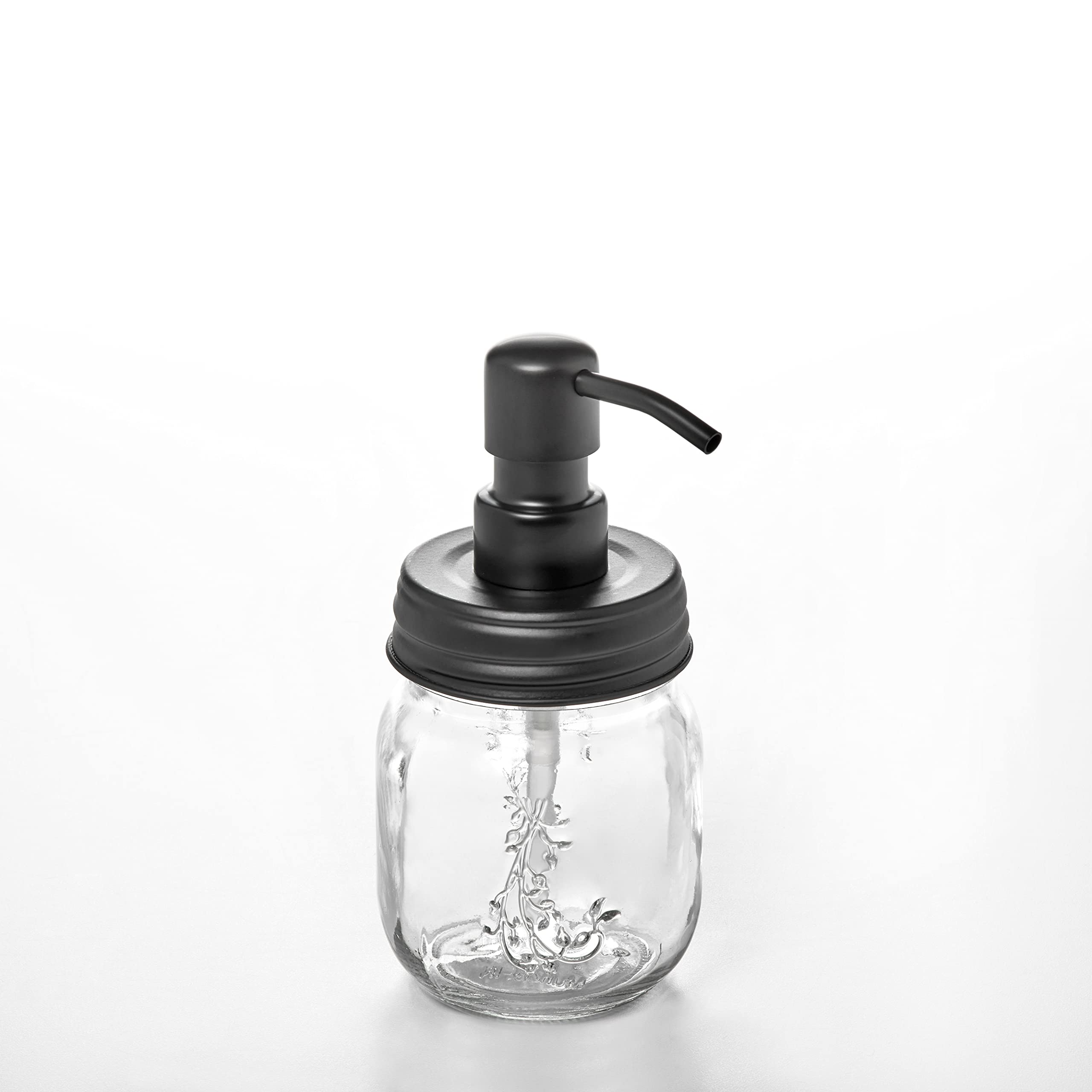 Petite 12Oz Mason Jar Soap And/Or Lotion Dispenser With Gloss Black Soap Dispenser Pump And Non Slip Coaster For Hand Sanitizer,