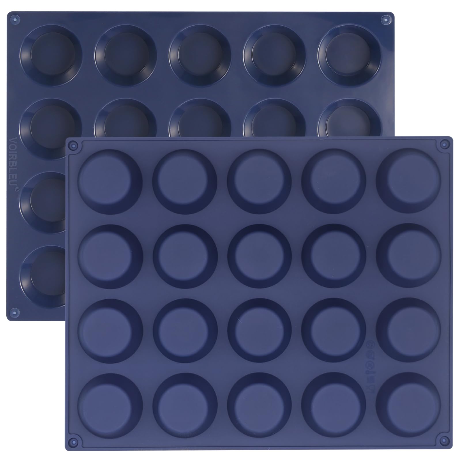 VOIRBLEU Silicone Tart Mold, Mini Tart Pan, 2 Inch, 2 Count, Blue