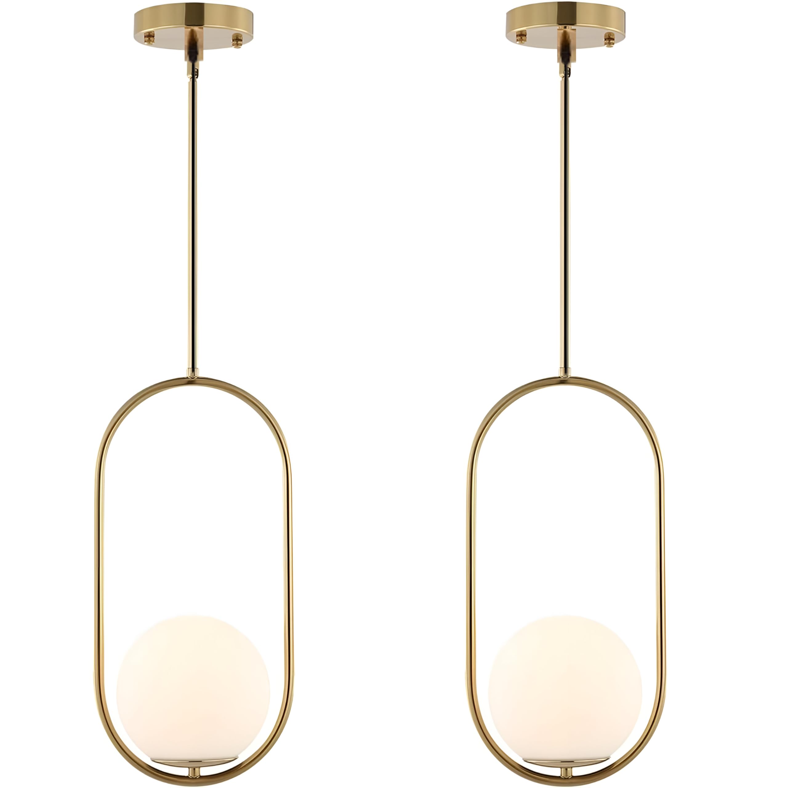 Desidiya Modern Pendant Light, Oval Globe Glass Shade With Brushed Brass Frame, E26 Base, Kitchen Bedroom Lighting Set, Pack Of 